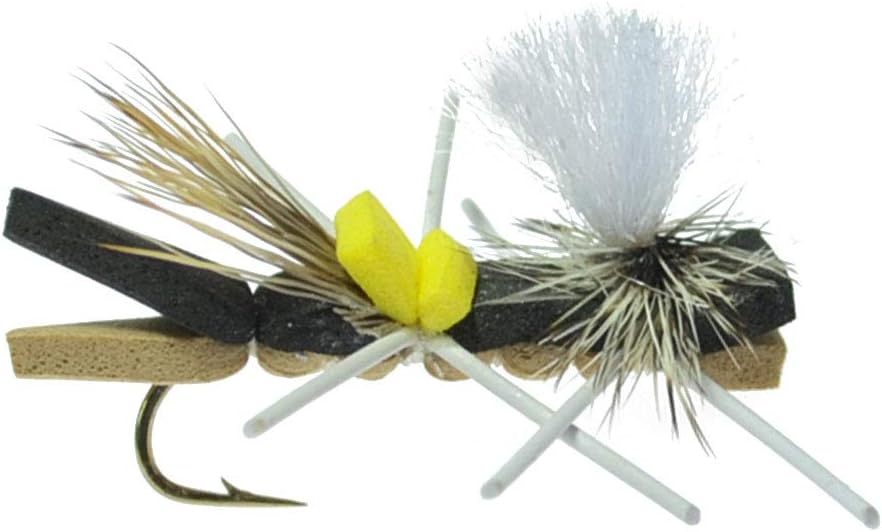 The Fly Fishing Place Basics Collection - Parachute Chernobyl Ant Foam Dry Fly Assortment - 10 Dry Fishing Grasshopper Dropper Flies - 5 Patterns - Hook Size 10