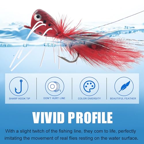 Fly Fishing Popper Flies, Fly Popper Fishing Lures Bass Bluegill Crappie Trout Salmon Panfish Perch Flies Kit for Fly Fishing