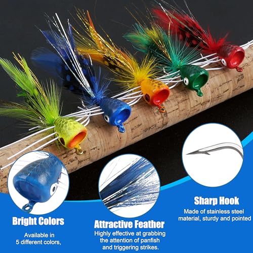 Fly Fishing Popper Flies, Fly Popper Fishing Lures Bass Bluegill Crappie Trout Salmon Panfish Perch Flies Kit for Fly Fishing