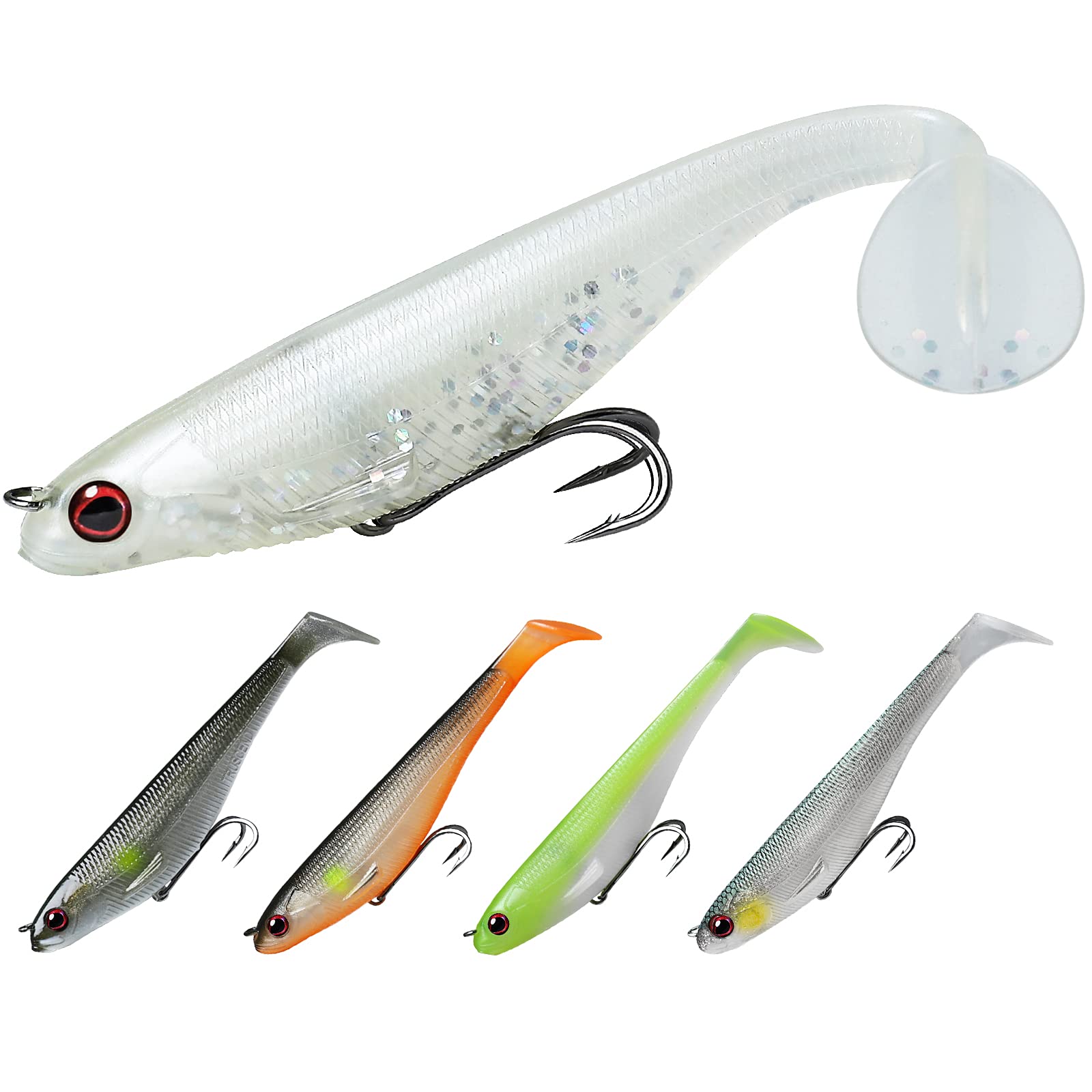 TRUSCEND Easy Catch Pre-Rigged Soft Lures, Unique Vibrating Swim Action and Trembly Sinking Move for More Bites, Amazing Soft Swimbait for Family Fishing, Fishing Lures for Bass Trout Crappie Walleye