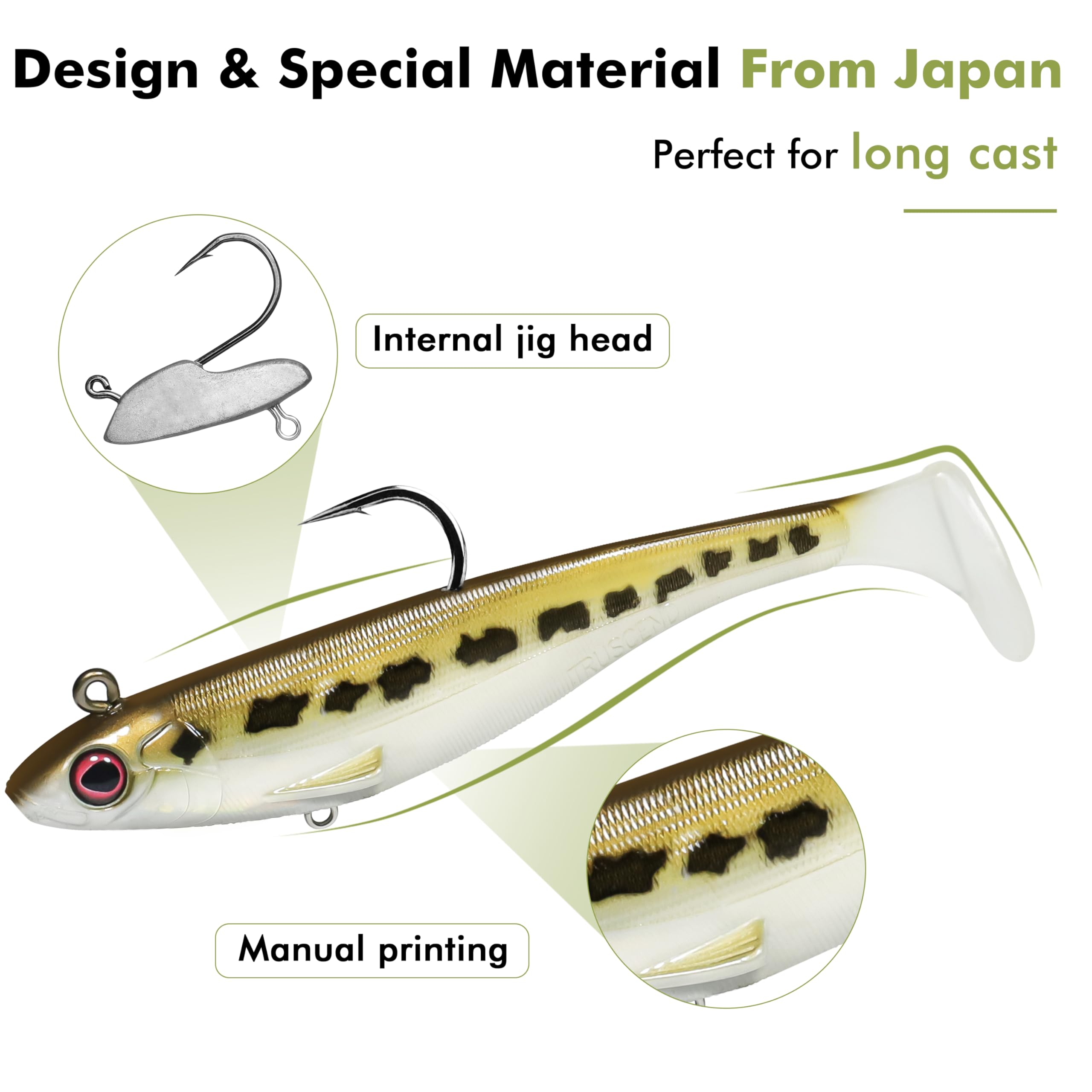 TRUSCEND Easy Catch Pre-Rigged Soft Lures, Unique Vibrating Swim Action and Trembly Sinking Move for More Bites, Amazing Soft Swimbait for Family Fishing, Fishing Lures for Bass Trout Crappie Walleye