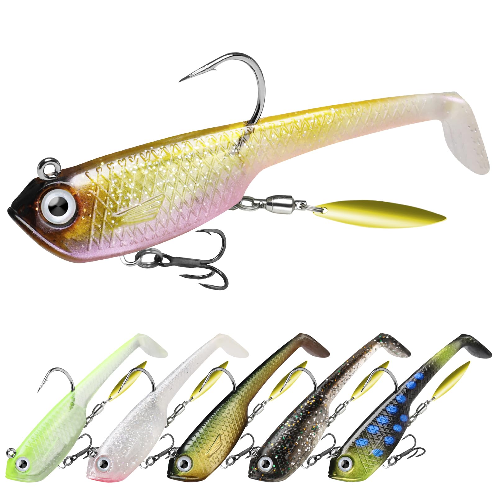 TRUSCEND Easy Catch Pre-Rigged Soft Lures, Unique Vibrating Swim Action and Trembly Sinking Move for More Bites, Amazing Soft Swimbait for Family Fishing, Fishing Lures for Bass Trout Crappie Walleye