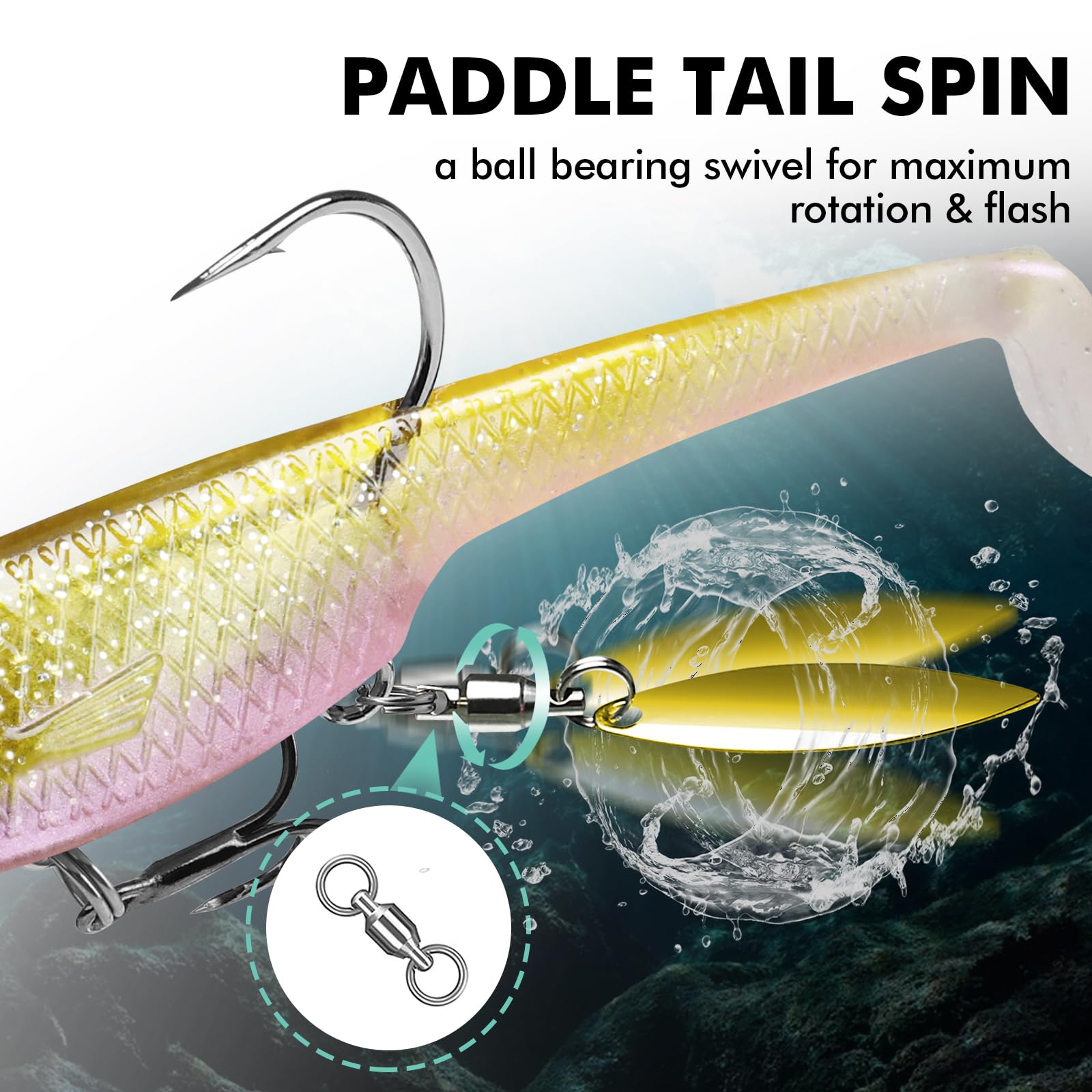 TRUSCEND Easy Catch Pre-Rigged Soft Lures, Unique Vibrating Swim Action and Trembly Sinking Move for More Bites, Amazing Soft Swimbait for Family Fishing, Fishing Lures for Bass Trout Crappie Walleye