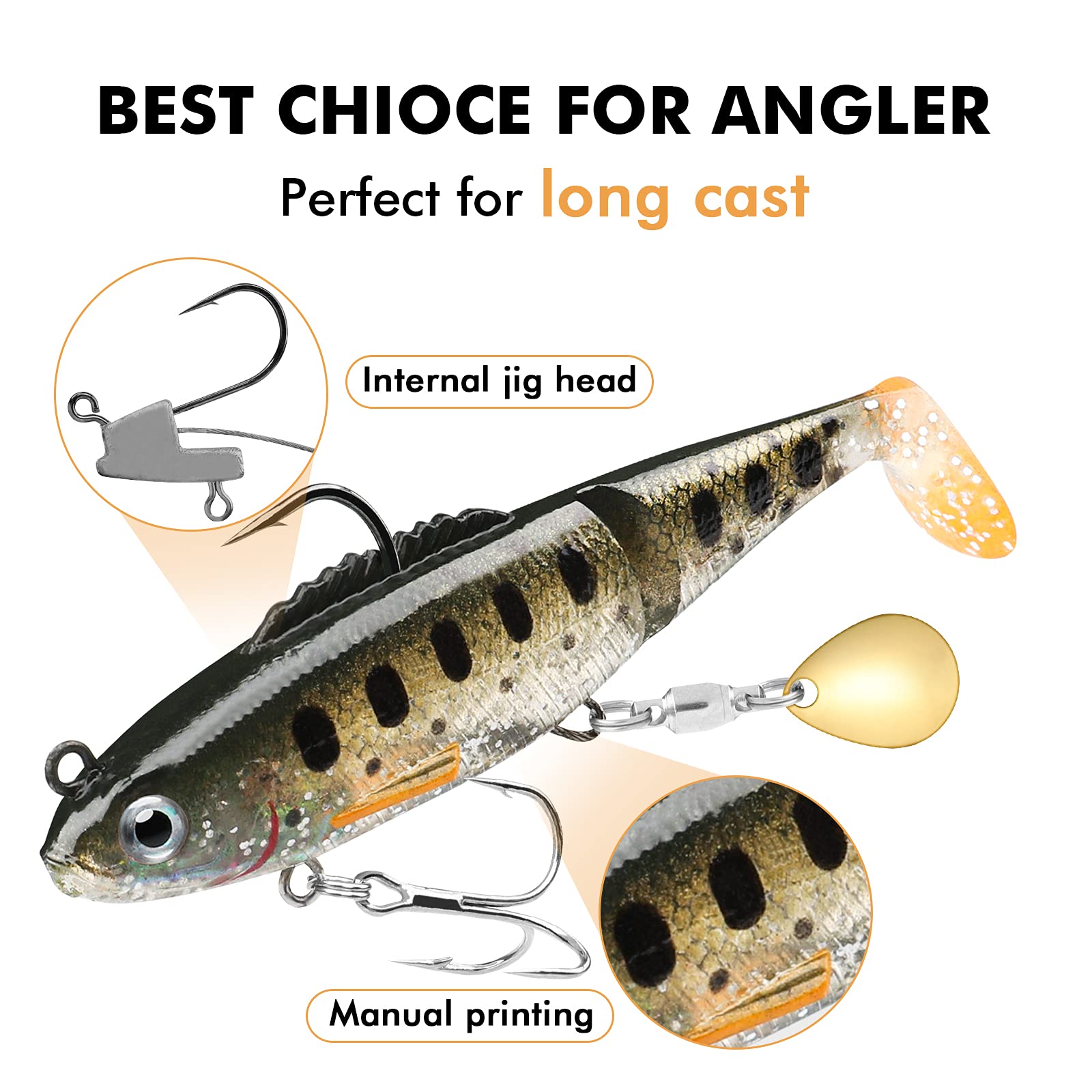 TRUSCEND Easy Catch Pre-Rigged Soft Lures, Unique Vibrating Swim Action and Trembly Sinking Move for More Bites, Amazing Soft Swimbait for Family Fishing, Fishing Lures for Bass Trout Crappie Walleye