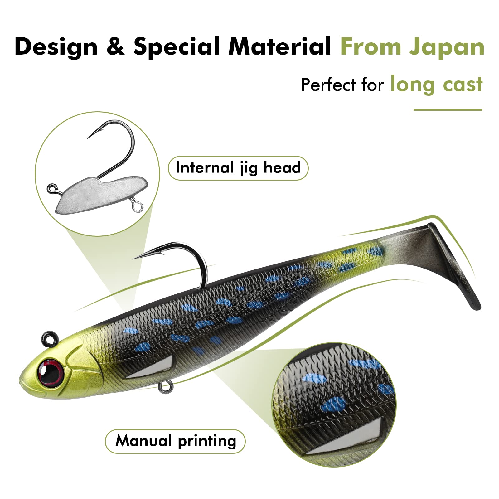 TRUSCEND Easy Catch Pre-Rigged Soft Lures, Unique Vibrating Swim Action and Trembly Sinking Move for More Bites, Amazing Soft Swimbait for Family Fishing, Fishing Lures for Bass Trout Crappie Walleye