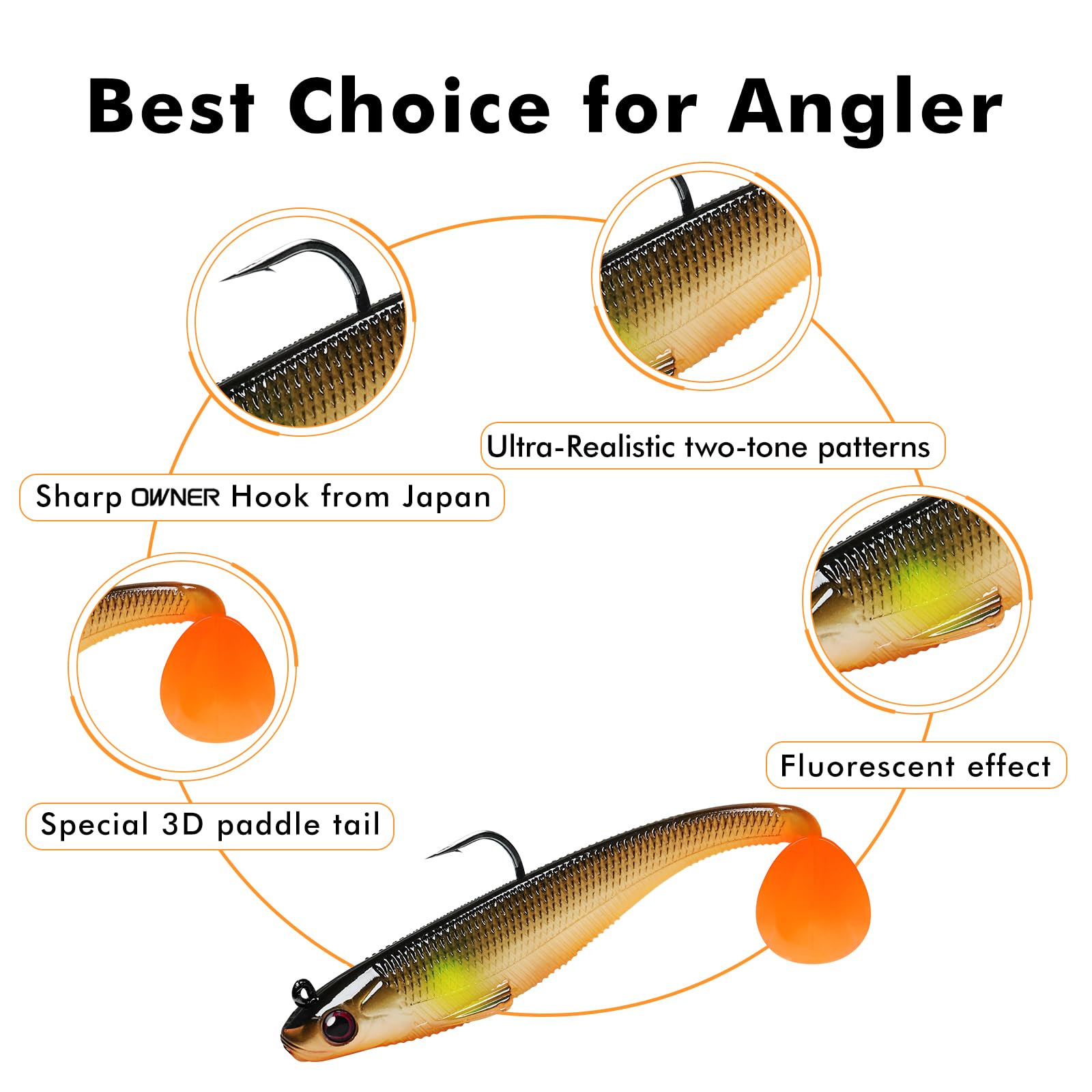 TRUSCEND Easy Catch Pre-Rigged Soft Lures, Unique Vibrating Swim Action and Trembly Sinking Move for More Bites, Amazing Soft Swimbait for Family Fishing, Fishing Lures for Bass Trout Crappie Walleye