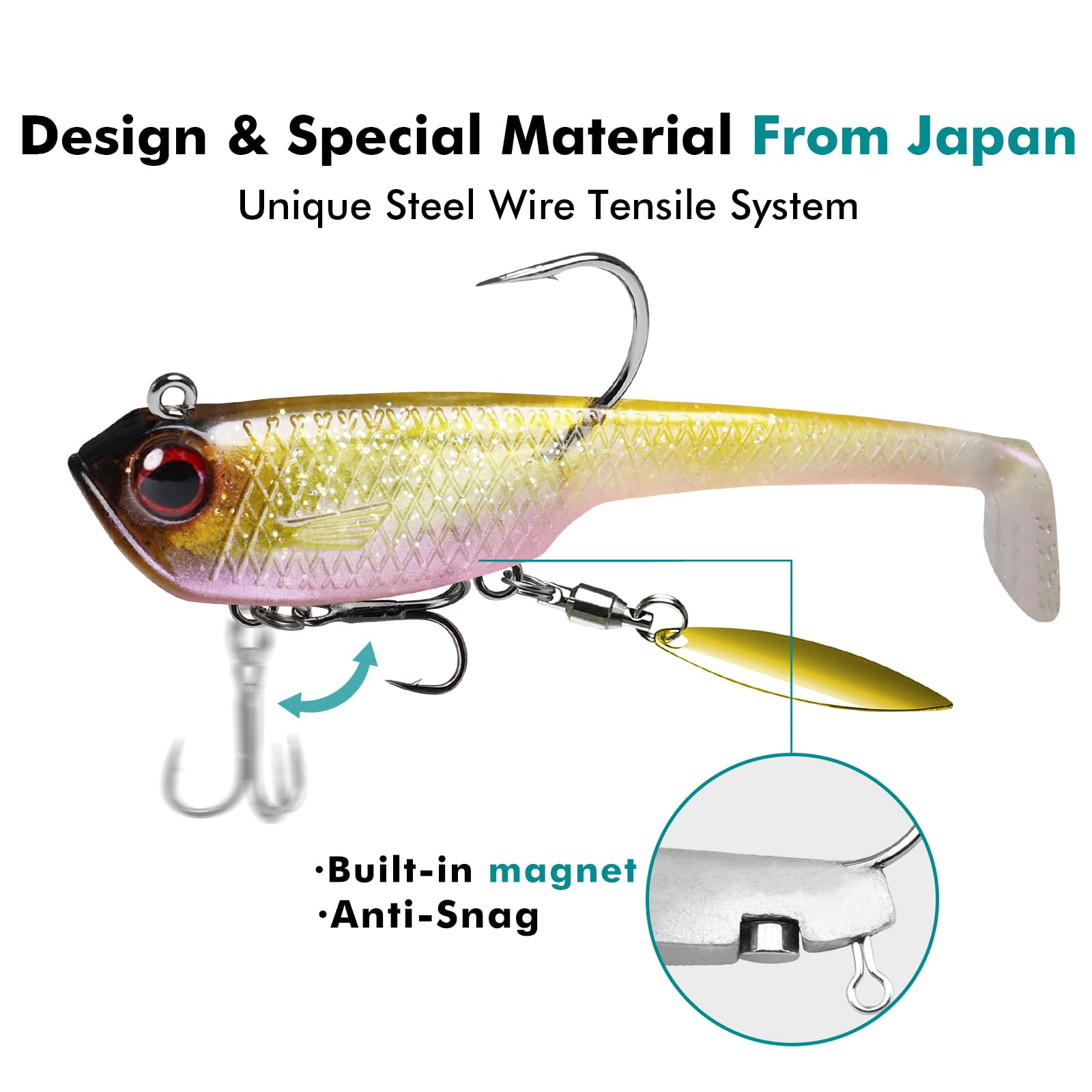 TRUSCEND Easy Catch Pre-Rigged Soft Lures, Unique Vibrating Swim Action and Trembly Sinking Move for More Bites, Amazing Soft Swimbait for Family Fishing, Fishing Lures for Bass Trout Crappie Walleye