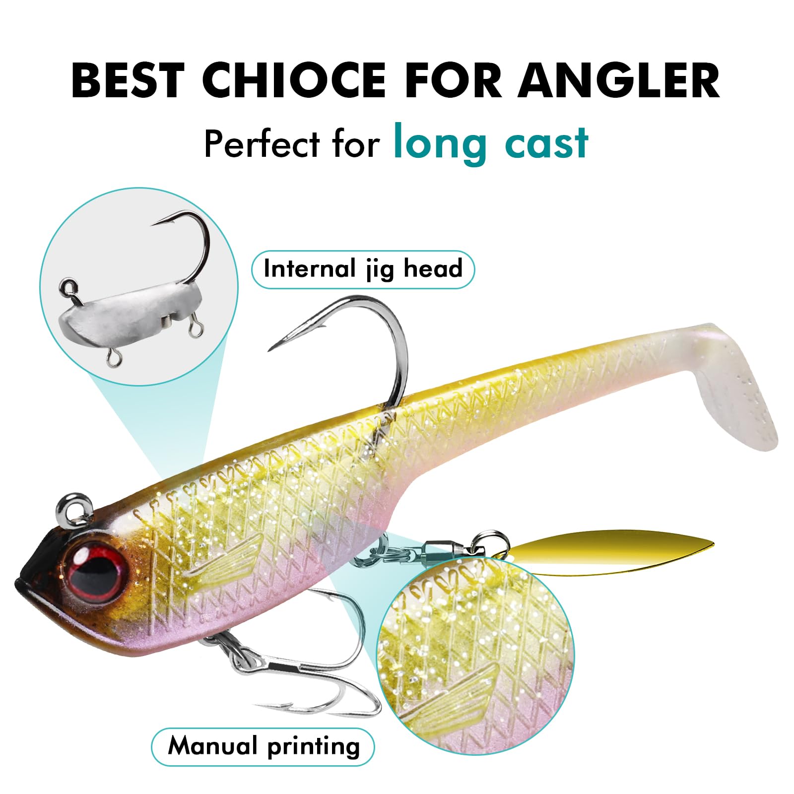 TRUSCEND Easy Catch Pre-Rigged Soft Lures, Unique Vibrating Swim Action and Trembly Sinking Move for More Bites, Amazing Soft Swimbait for Family Fishing, Fishing Lures for Bass Trout Crappie Walleye