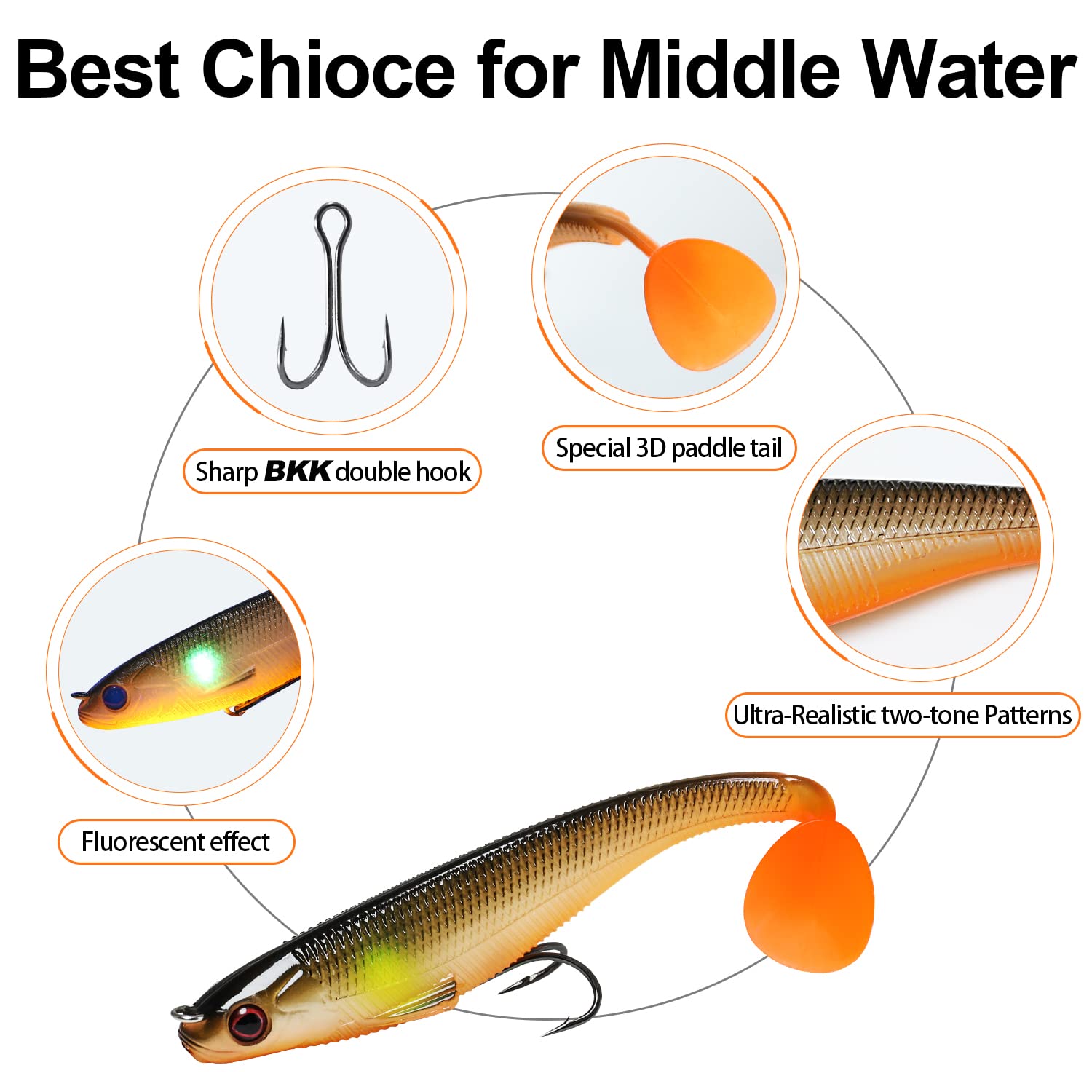 TRUSCEND Easy Catch Pre-Rigged Soft Lures, Unique Vibrating Swim Action and Trembly Sinking Move for More Bites, Amazing Soft Swimbait for Family Fishing, Fishing Lures for Bass Trout Crappie Walleye