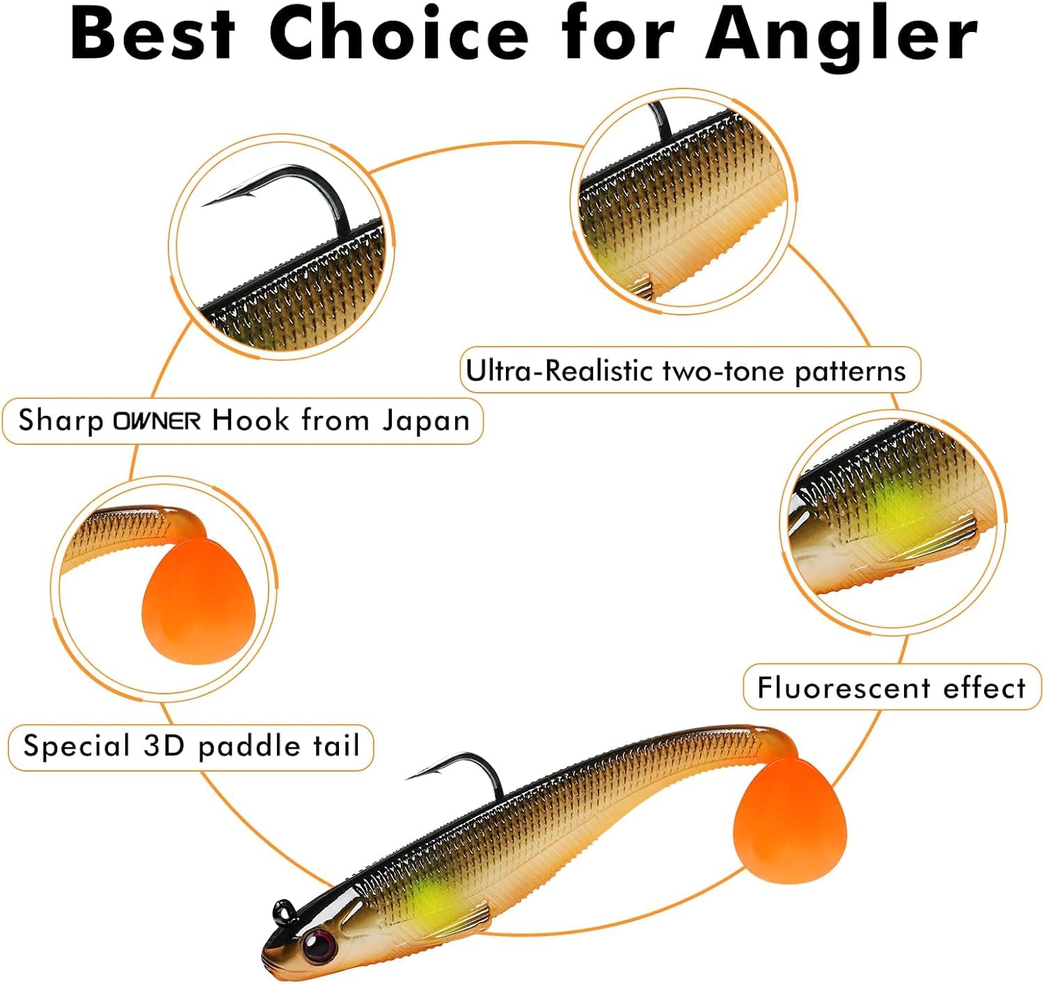 TRUSCEND Easy Catch Pre-Rigged Soft Lures, Unique Vibrating Swim Action and Trembly Sinking Move for More Bites, Amazing Soft Swimbait for Family Fishing, Fishing Lures for Bass Trout Crappie Walleye