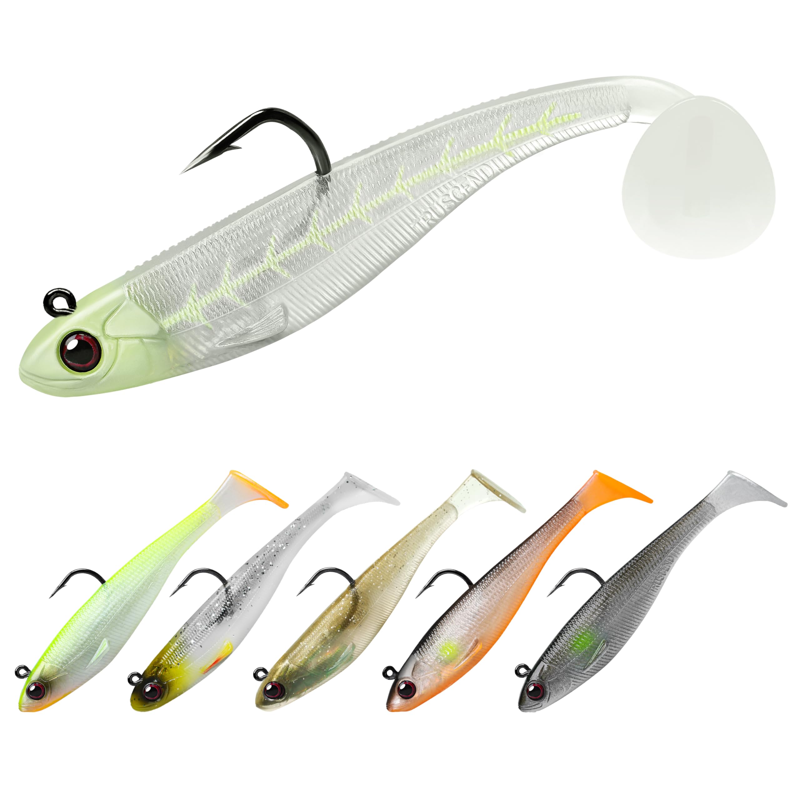 TRUSCEND Easy Catch Pre-Rigged Soft Lures, Unique Vibrating Swim Action and Trembly Sinking Move for More Bites, Amazing Soft Swimbait for Family Fishing, Fishing Lures for Bass Trout Crappie Walleye