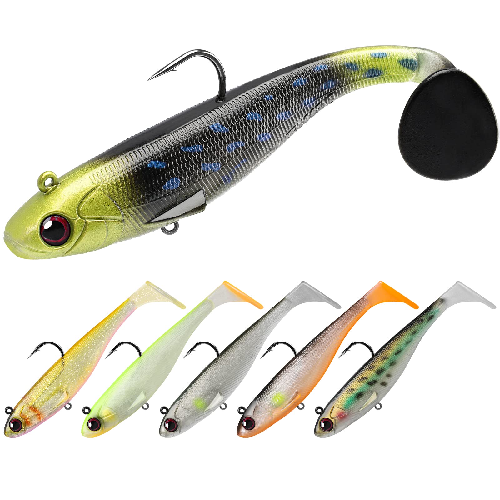 TRUSCEND Easy Catch Pre-Rigged Soft Lures, Unique Vibrating Swim Action and Trembly Sinking Move for More Bites, Amazing Soft Swimbait for Family Fishing, Fishing Lures for Bass Trout Crappie Walleye