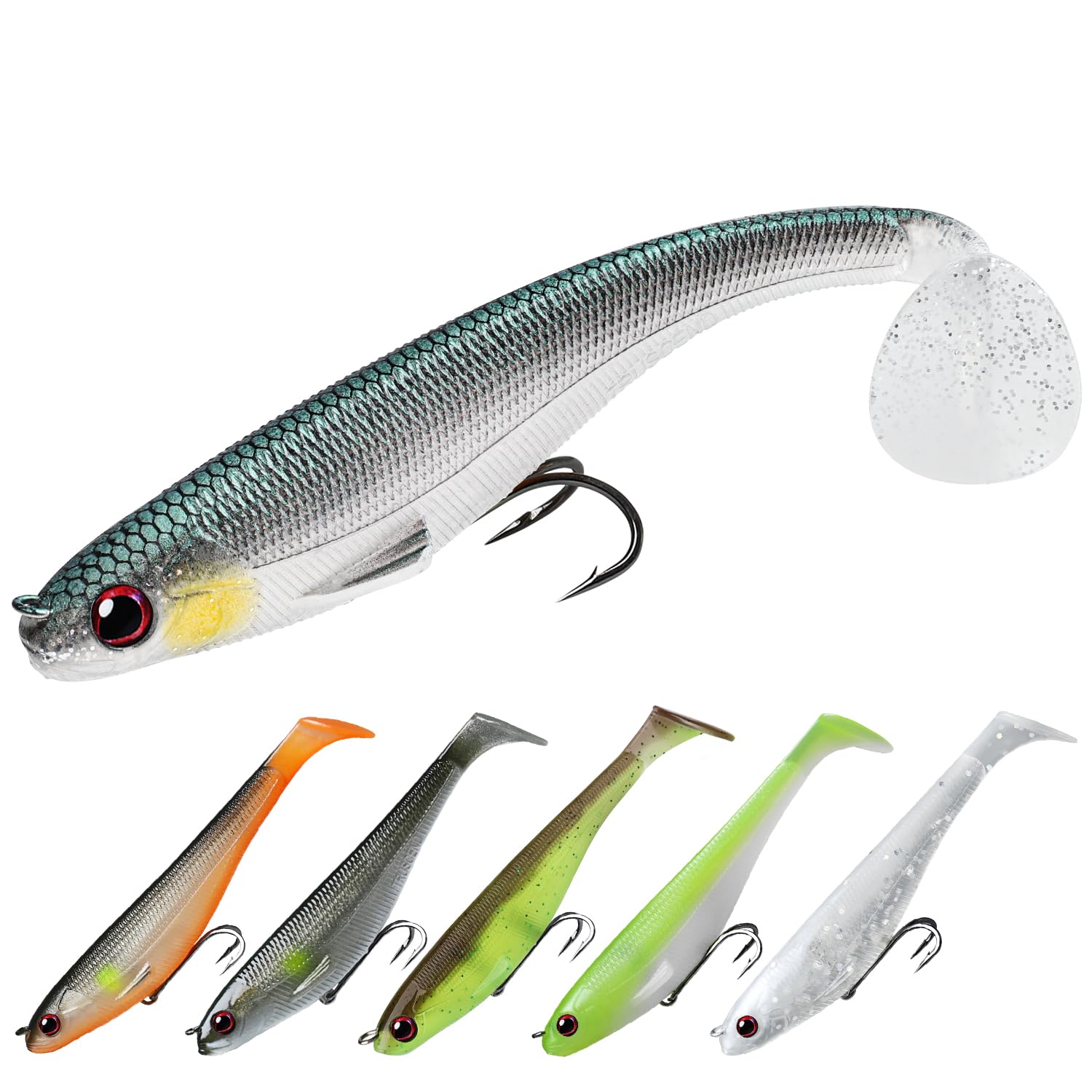 TRUSCEND Easy Catch Pre-Rigged Soft Lures, Unique Vibrating Swim Action and Trembly Sinking Move for More Bites, Amazing Soft Swimbait for Family Fishing, Fishing Lures for Bass Trout Crappie Walleye