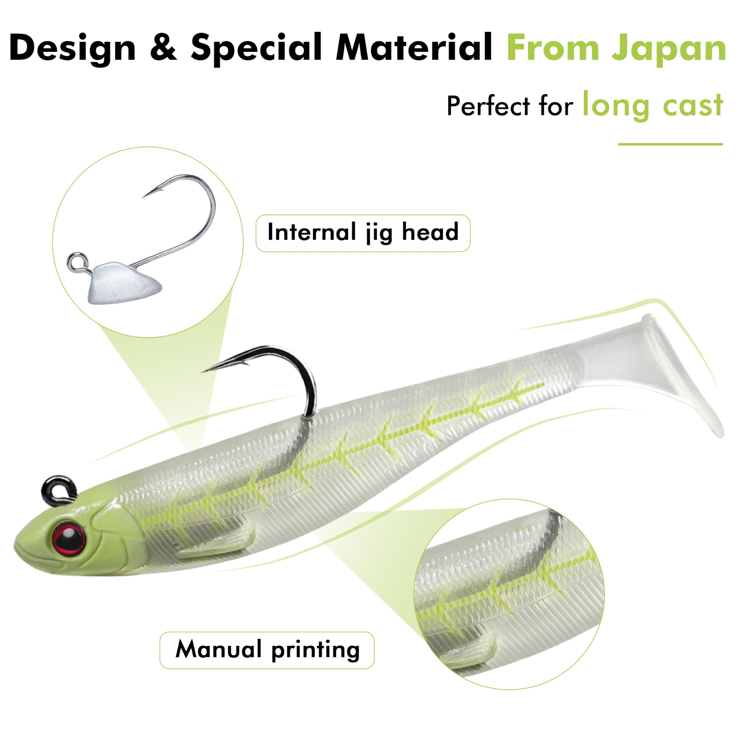 TRUSCEND Easy Catch Pre-Rigged Soft Lures, Unique Vibrating Swim Action and Trembly Sinking Move for More Bites, Amazing Soft Swimbait for Family Fishing, Fishing Lures for Bass Trout Crappie Walleye