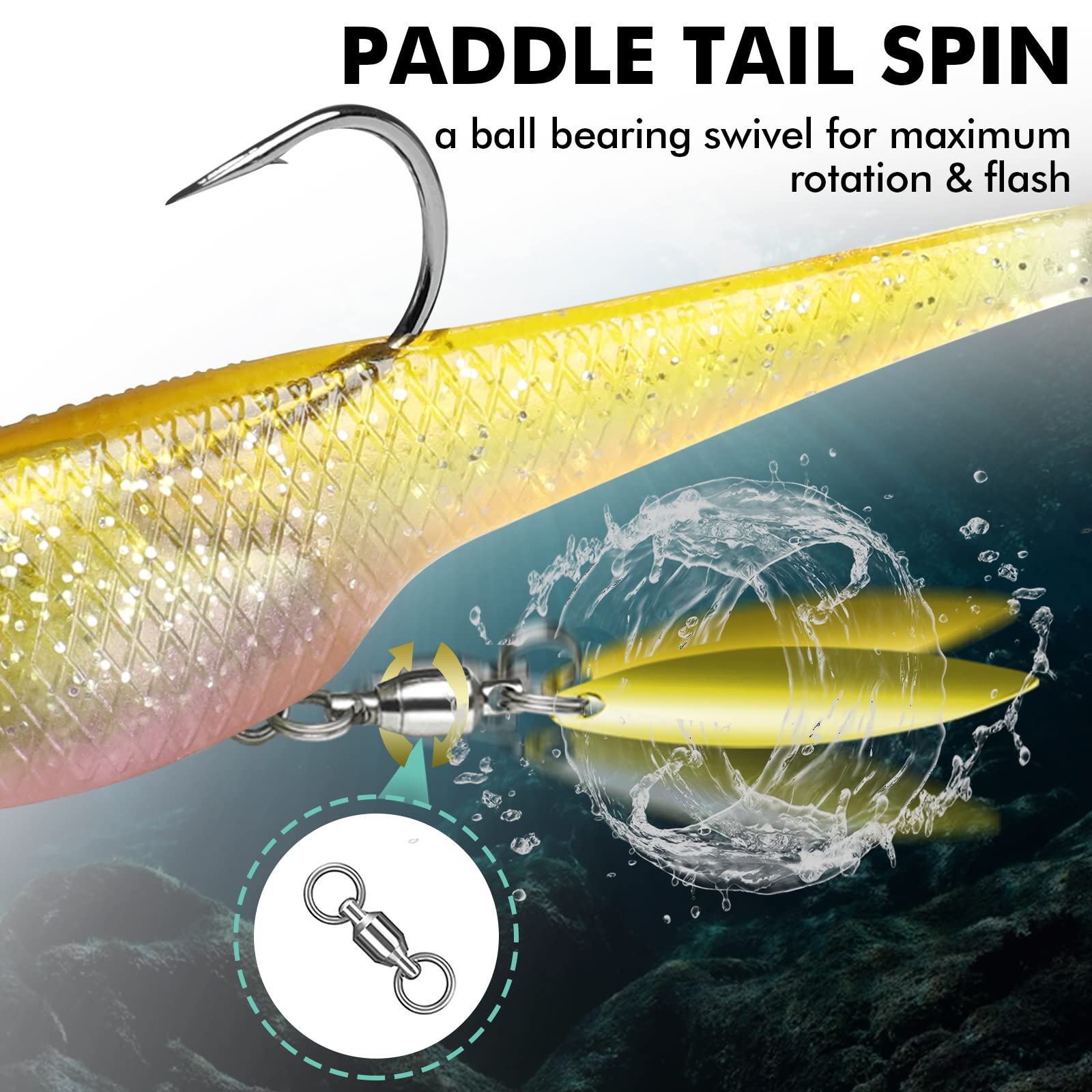 TRUSCEND Easy Catch Pre-Rigged Soft Lures, Unique Vibrating Swim Action and Trembly Sinking Move for More Bites, Amazing Soft Swimbait for Family Fishing, Fishing Lures for Bass Trout Crappie Walleye