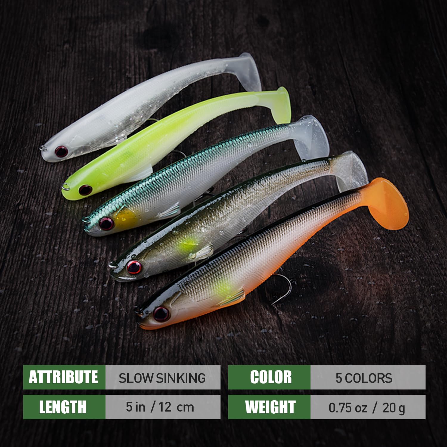 TRUSCEND Easy Catch Pre-Rigged Soft Lures, Unique Vibrating Swim Action and Trembly Sinking Move for More Bites, Amazing Soft Swimbait for Family Fishing, Fishing Lures for Bass Trout Crappie Walleye