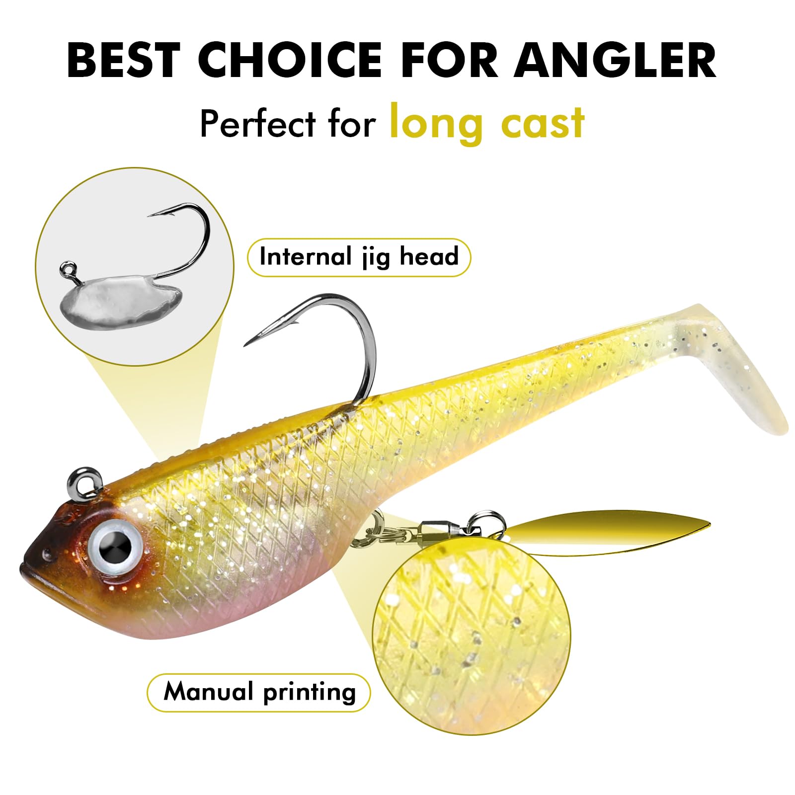 TRUSCEND Easy Catch Pre-Rigged Soft Lures, Unique Vibrating Swim Action and Trembly Sinking Move for More Bites, Amazing Soft Swimbait for Family Fishing, Fishing Lures for Bass Trout Crappie Walleye