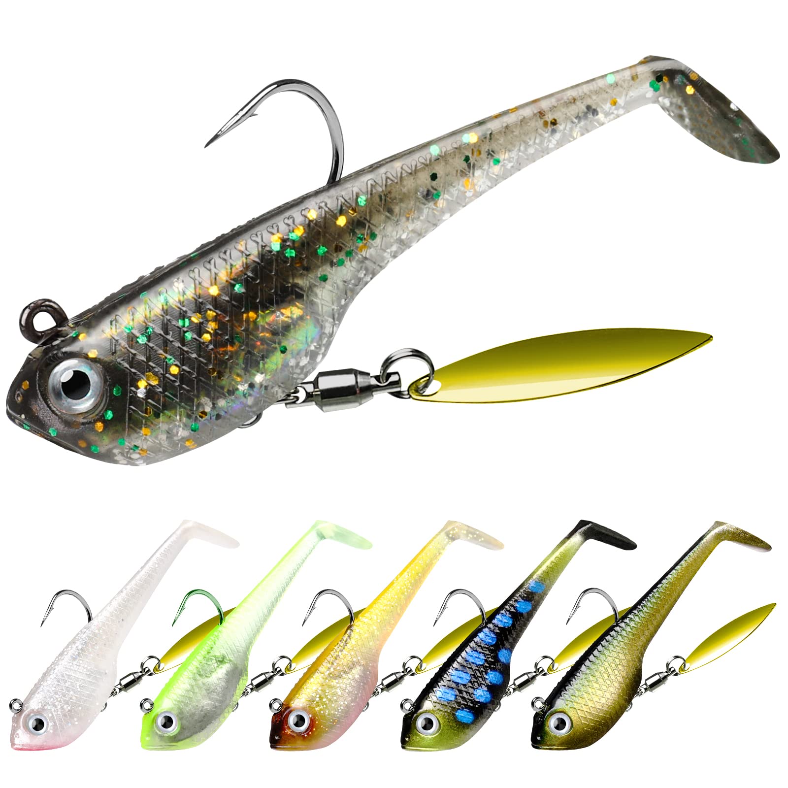TRUSCEND Easy Catch Pre-Rigged Soft Lures, Unique Vibrating Swim Action and Trembly Sinking Move for More Bites, Amazing Soft Swimbait for Family Fishing, Fishing Lures for Bass Trout Crappie Walleye