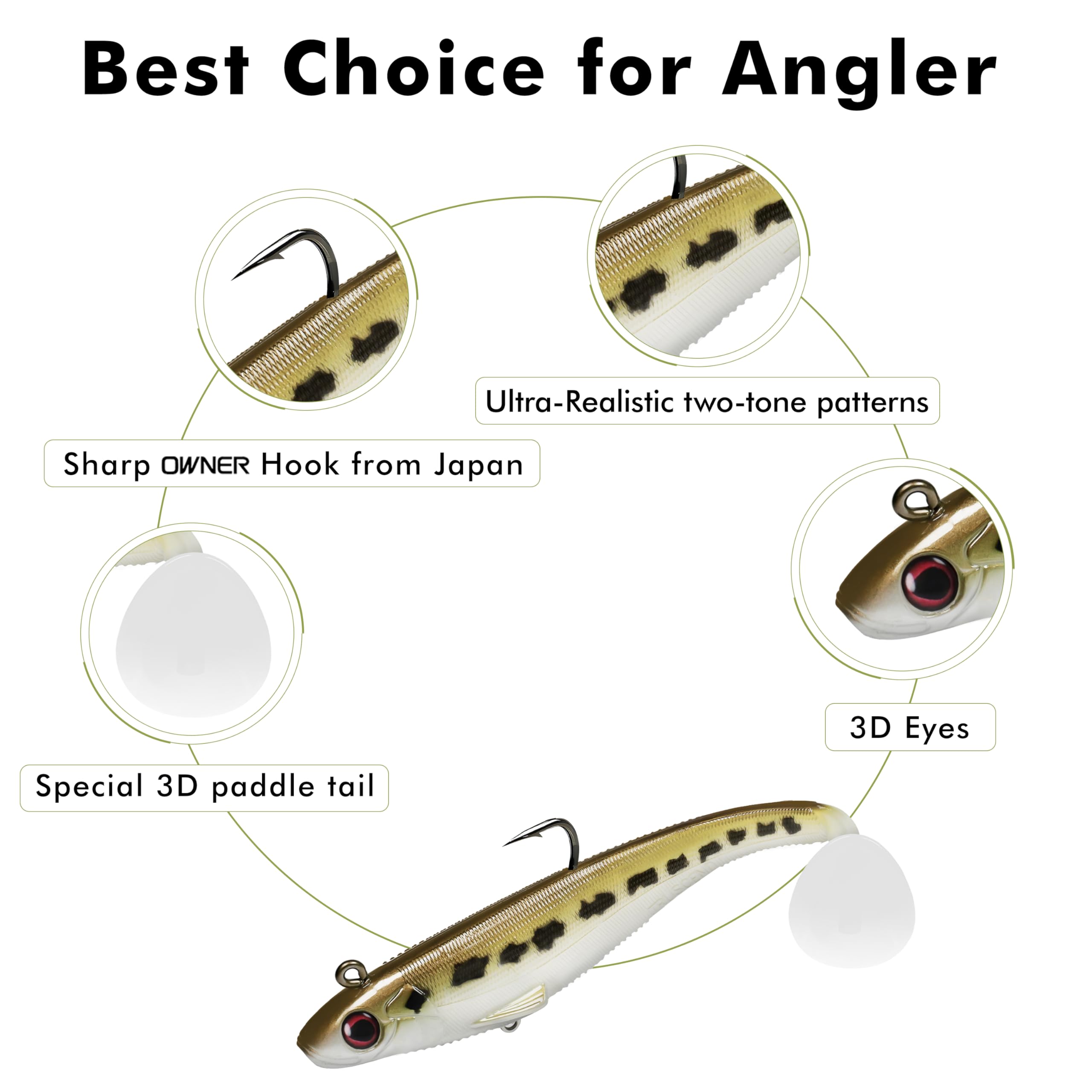 TRUSCEND Easy Catch Pre-Rigged Soft Lures, Unique Vibrating Swim Action and Trembly Sinking Move for More Bites, Amazing Soft Swimbait for Family Fishing, Fishing Lures for Bass Trout Crappie Walleye