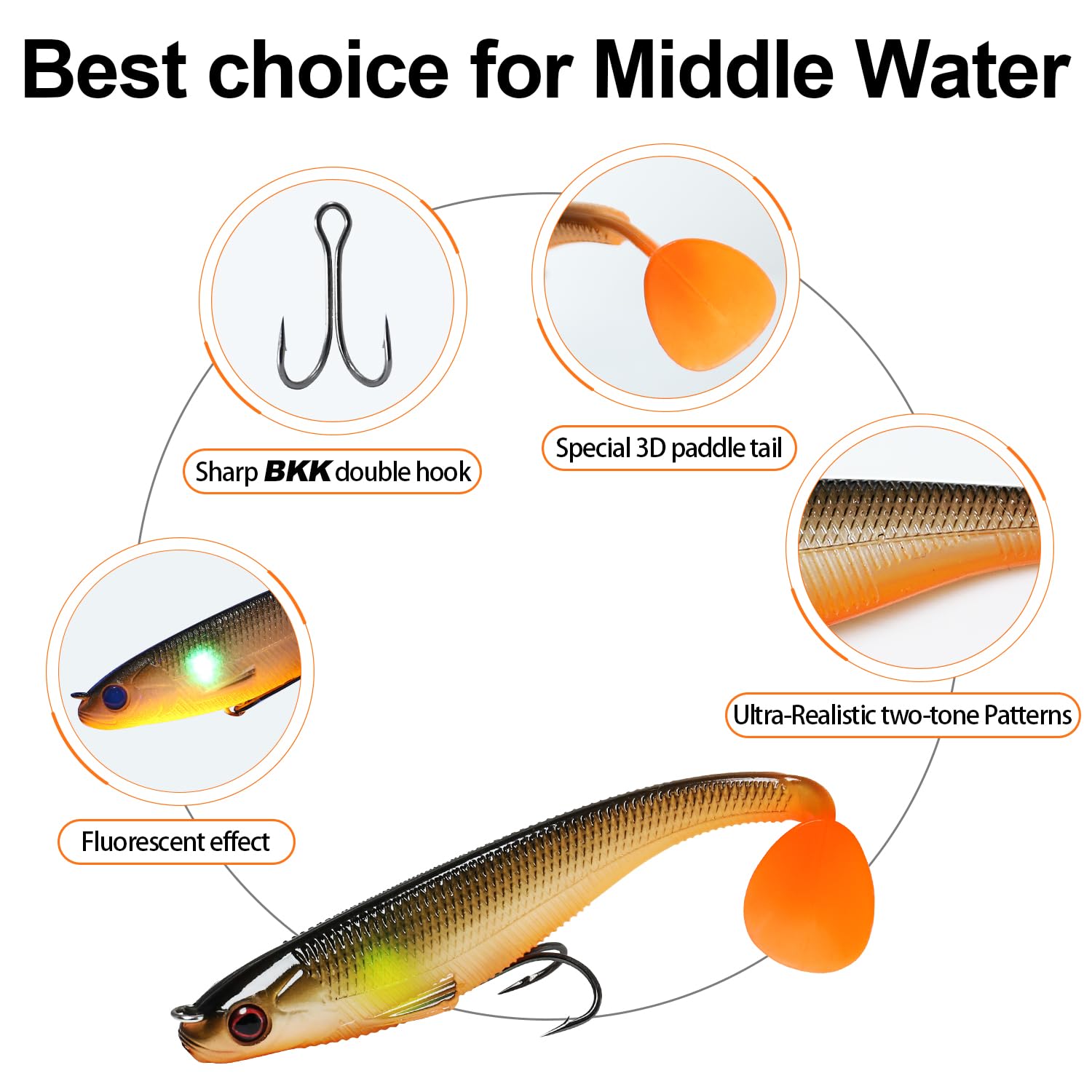 TRUSCEND Easy Catch Pre-Rigged Soft Lures, Unique Vibrating Swim Action and Trembly Sinking Move for More Bites, Amazing Soft Swimbait for Family Fishing, Fishing Lures for Bass Trout Crappie Walleye