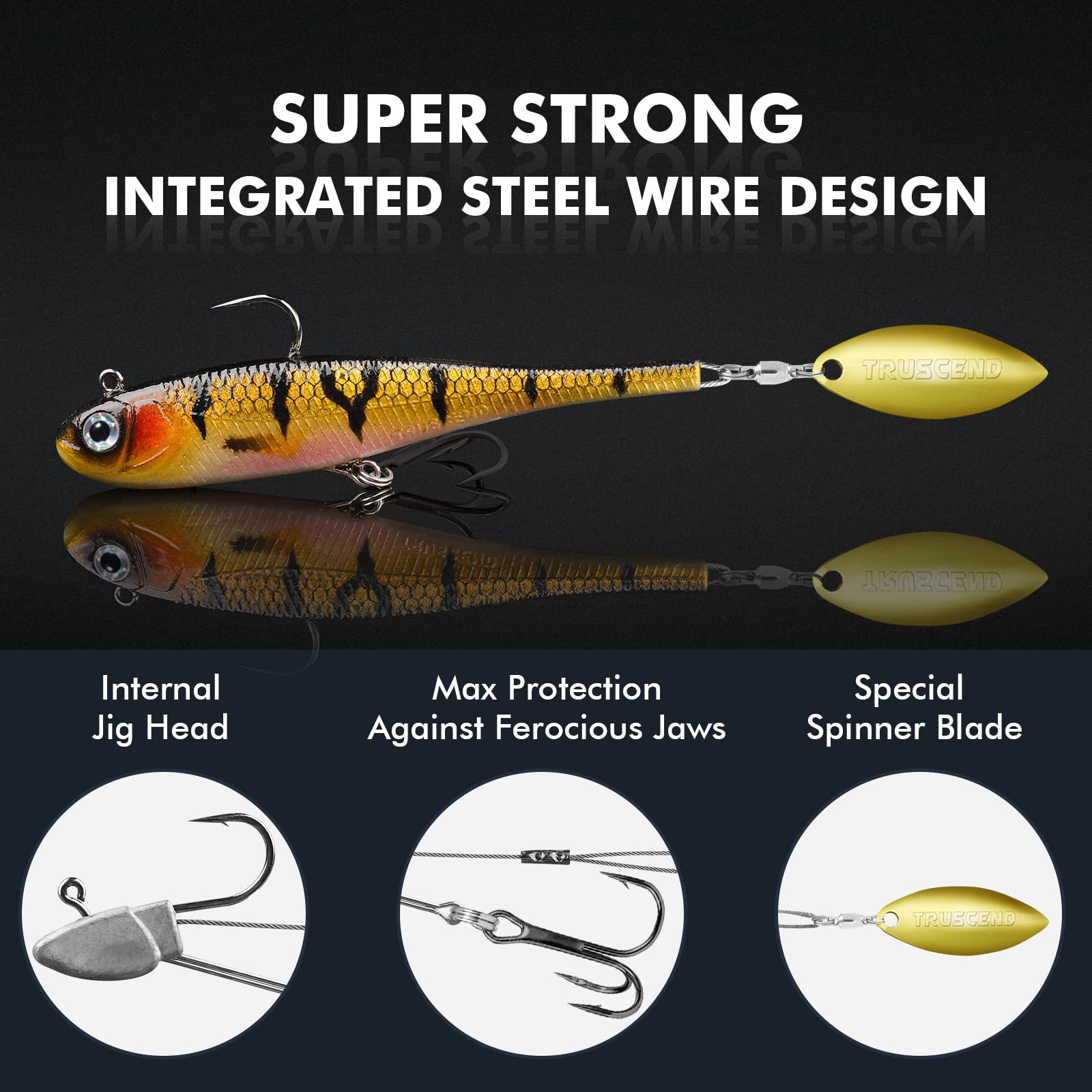 TRUSCEND Easy Catch Pre-Rigged Soft Lures, Unique Vibrating Swim Action and Trembly Sinking Move for More Bites, Amazing Soft Swimbait for Family Fishing, Fishing Lures for Bass Trout Crappie Walleye