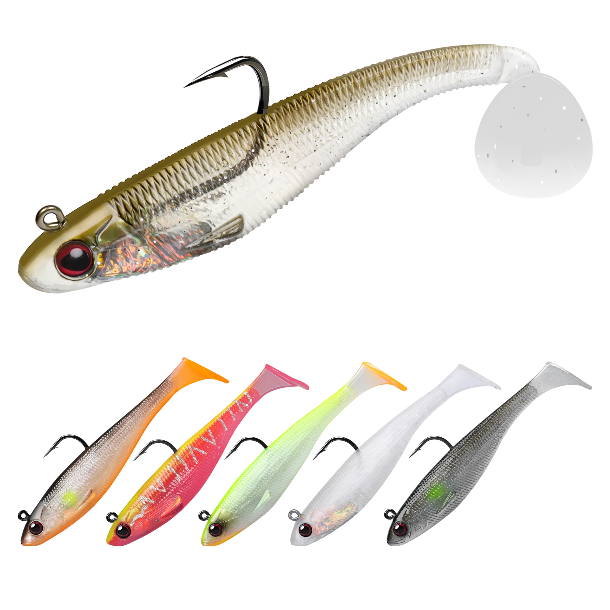 TRUSCEND Easy Catch Pre-Rigged Soft Lures, Unique Vibrating Swim Action and Trembly Sinking Move for More Bites, Amazing Soft Swimbait for Family Fishing, Fishing Lures for Bass Trout Crappie Walleye