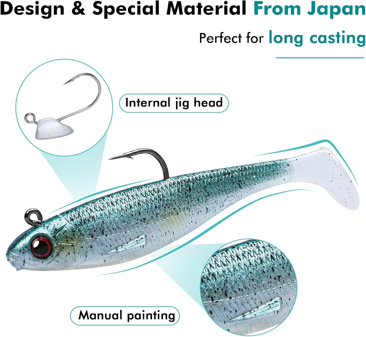 TRUSCEND Easy Catch Pre-Rigged Soft Lures, Unique Vibrating Swim Action and Trembly Sinking Move for More Bites, Amazing Soft Swimbait for Family Fishing, Fishing Lures for Bass Trout Crappie Walleye