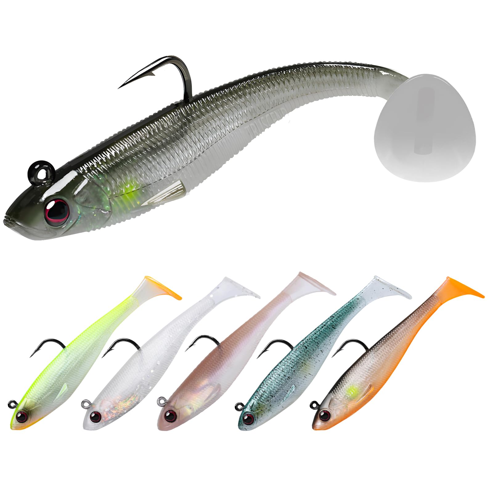 TRUSCEND Easy Catch Pre-Rigged Soft Lures, Unique Vibrating Swim Action and Trembly Sinking Move for More Bites, Amazing Soft Swimbait for Family Fishing, Fishing Lures for Bass Trout Crappie Walleye
