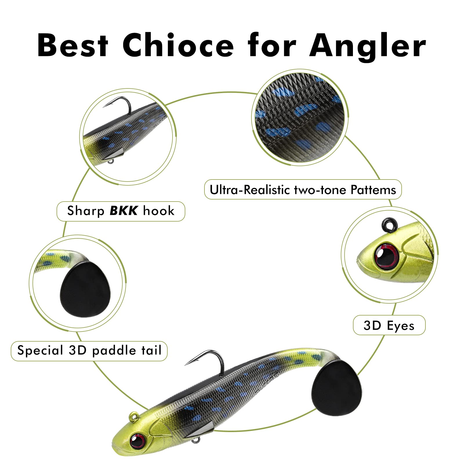 TRUSCEND Easy Catch Pre-Rigged Soft Lures, Unique Vibrating Swim Action and Trembly Sinking Move for More Bites, Amazing Soft Swimbait for Family Fishing, Fishing Lures for Bass Trout Crappie Walleye