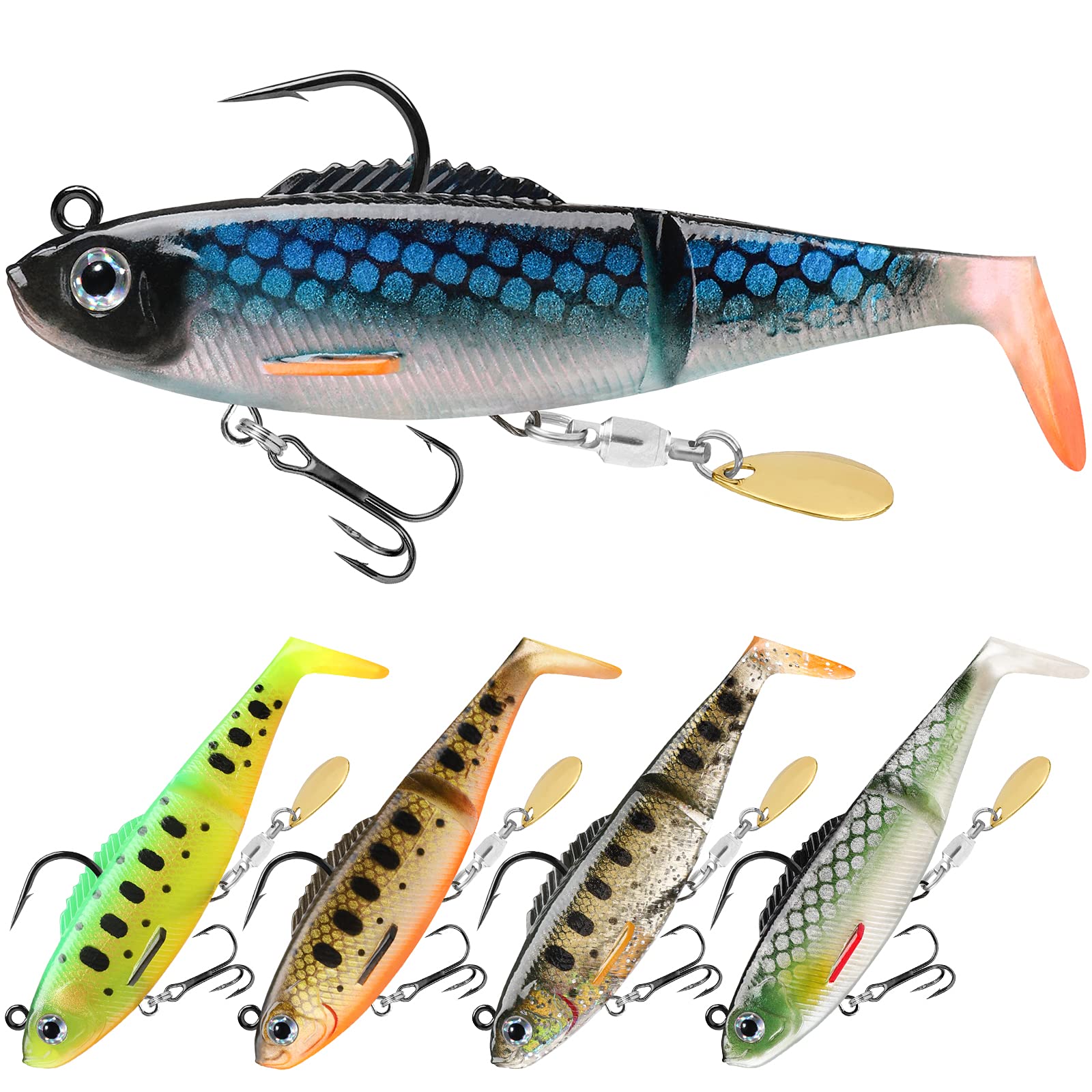 TRUSCEND Easy Catch Pre-Rigged Soft Lures, Unique Vibrating Swim Action and Trembly Sinking Move for More Bites, Amazing Soft Swimbait for Family Fishing, Fishing Lures for Bass Trout Crappie Walleye