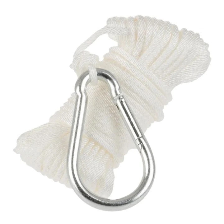 TH Marine Anchor Line 3/16X50 Solid Braided Nylon Anchor Line White, W/Big Safety Hook