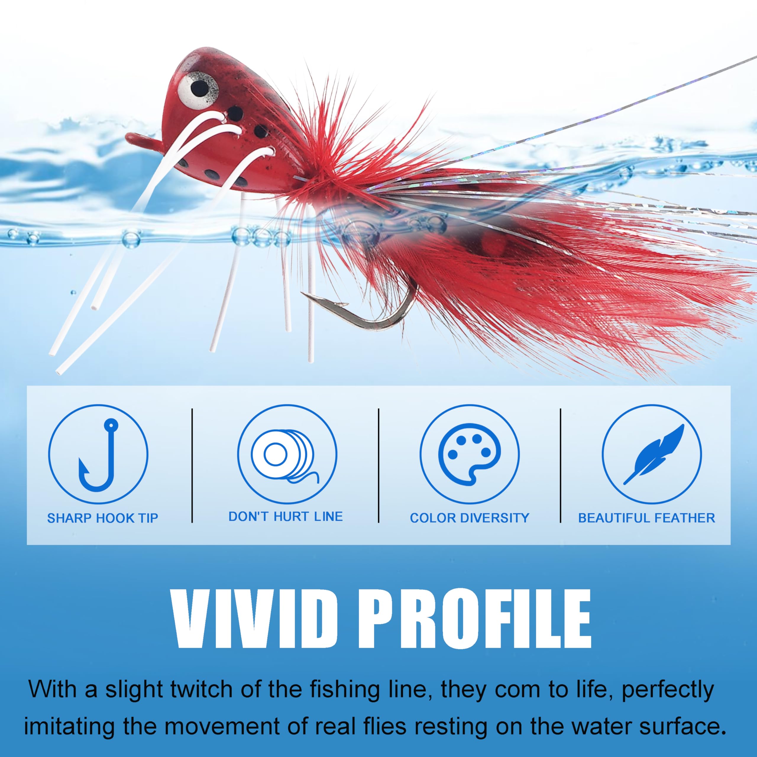 Fly Fishing Popper Flies, Fly Popper Fishing Lures Bass Bluegill Crappie Trout Salmon Panfish Perch Flies Kit for Fly Fishing