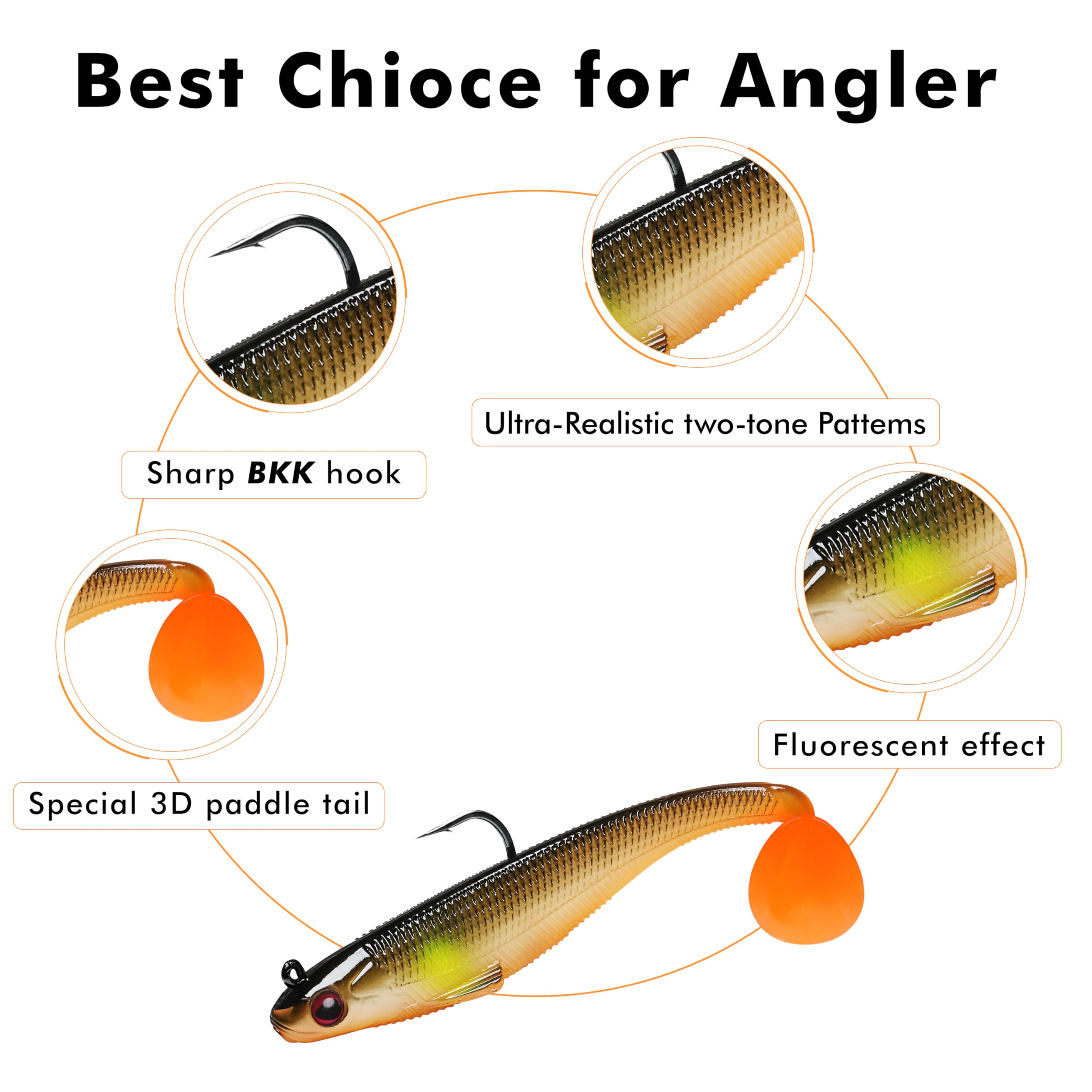 TRUSCEND Easy Catch Pre-Rigged Soft Lures, Unique Vibrating Swim Action and Trembly Sinking Move for More Bites, Amazing Soft Swimbait for Family Fishing, Fishing Lures for Bass Trout Crappie Walleye