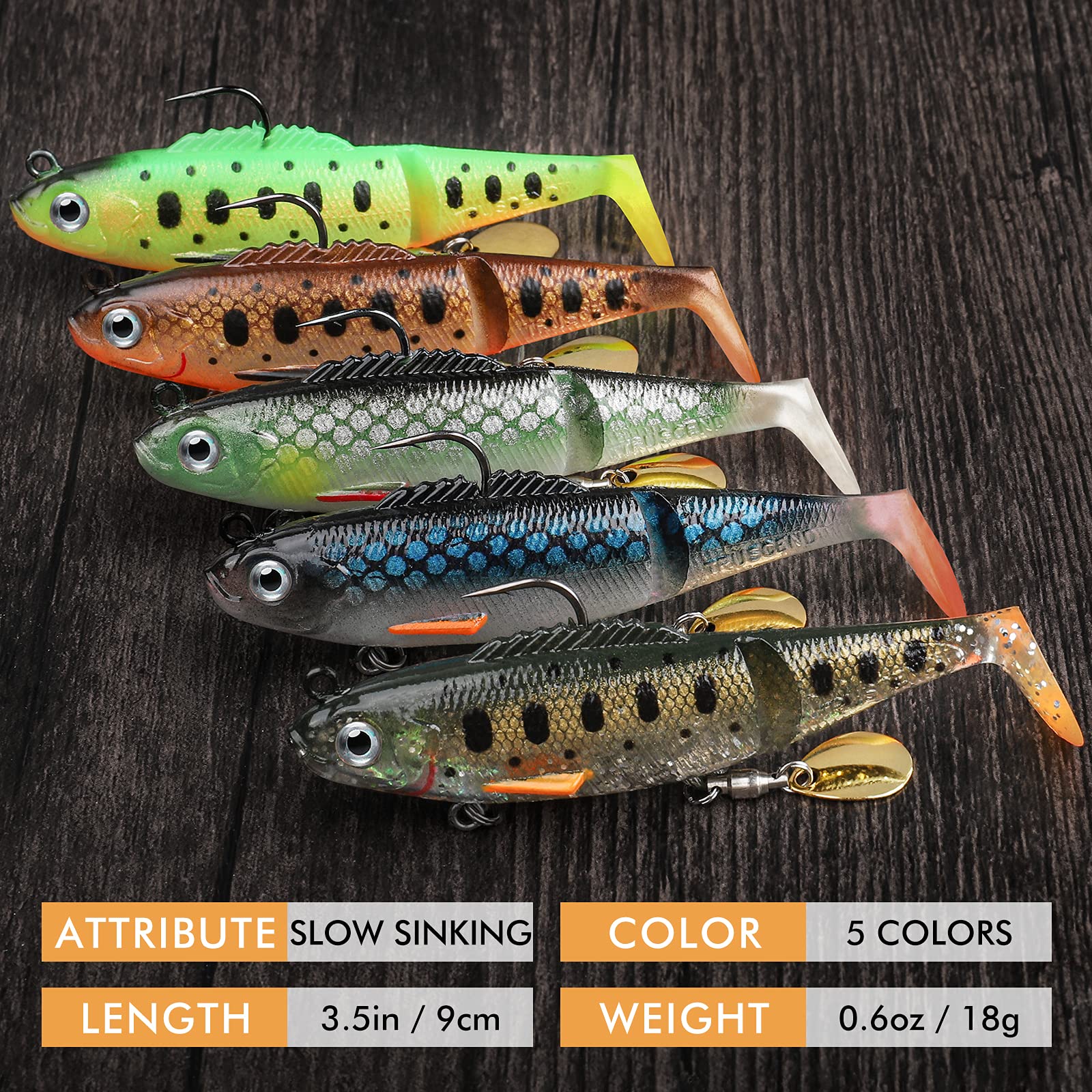 TRUSCEND Easy Catch Pre-Rigged Soft Lures, Unique Vibrating Swim Action and Trembly Sinking Move for More Bites, Amazing Soft Swimbait for Family Fishing, Fishing Lures for Bass Trout Crappie Walleye