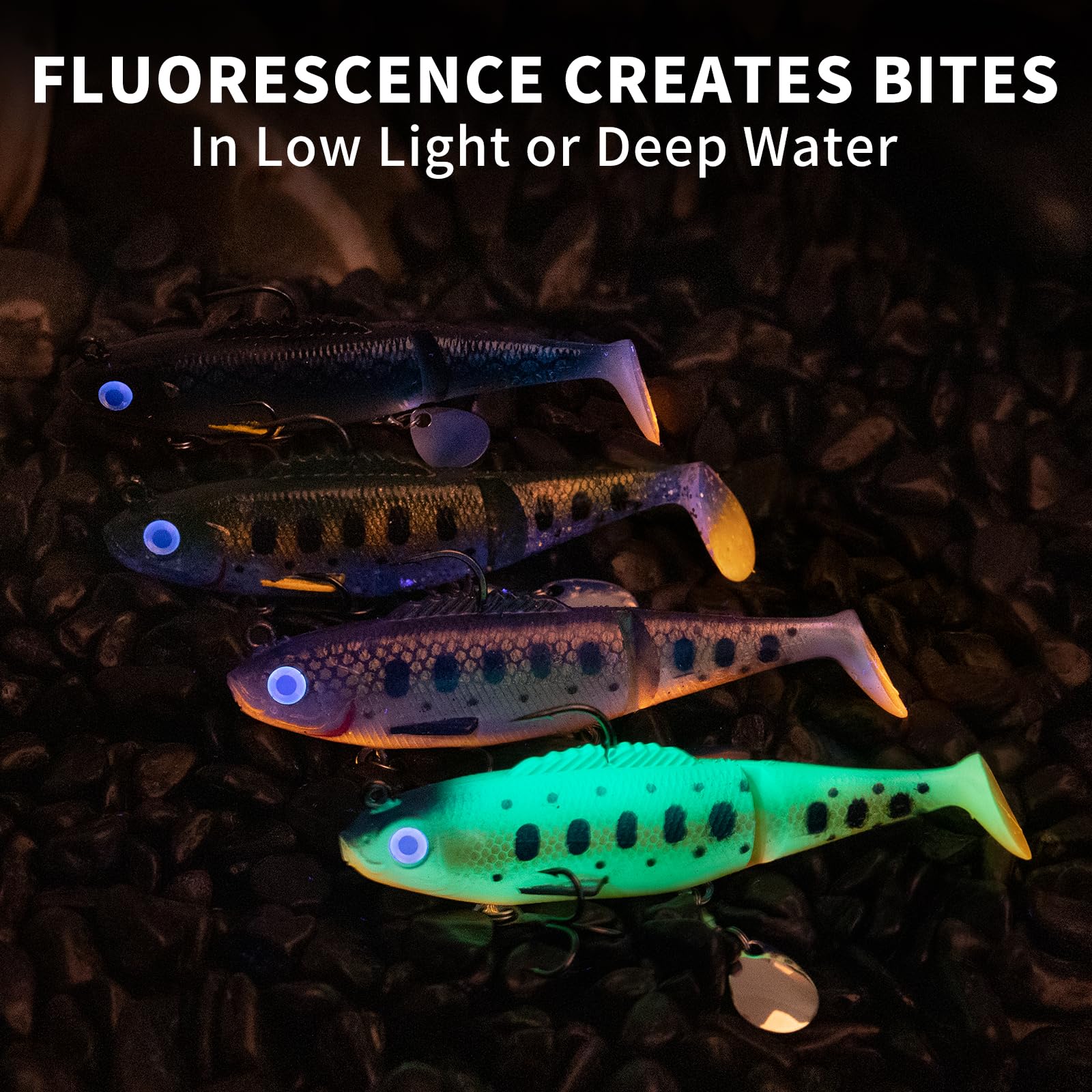 TRUSCEND Easy Catch Pre-Rigged Soft Lures, Unique Vibrating Swim Action and Trembly Sinking Move for More Bites, Amazing Soft Swimbait for Family Fishing, Fishing Lures for Bass Trout Crappie Walleye