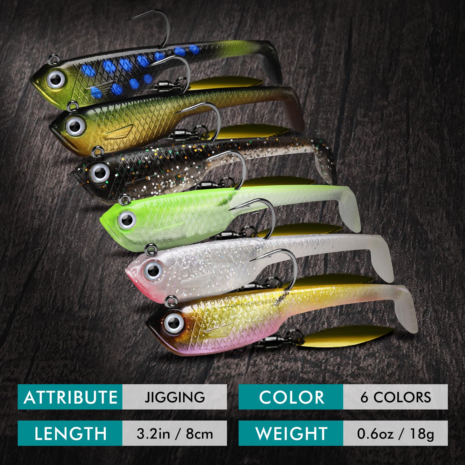 TRUSCEND Easy Catch Pre-Rigged Soft Lures, Unique Vibrating Swim Action and Trembly Sinking Move for More Bites, Amazing Soft Swimbait for Family Fishing, Fishing Lures for Bass Trout Crappie Walleye