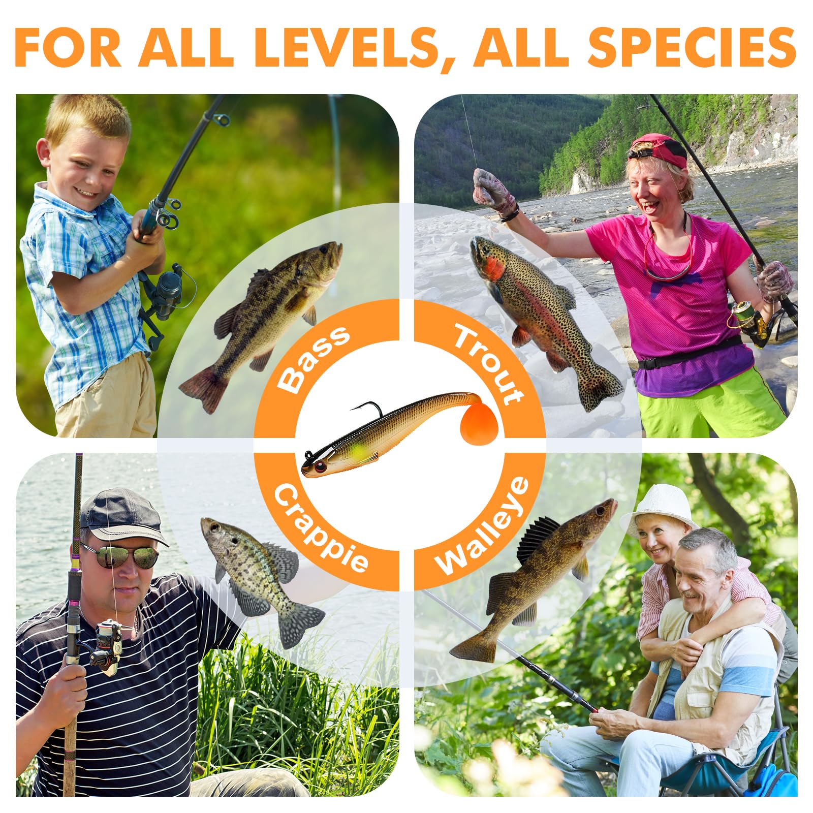 TRUSCEND Easy Catch Pre-Rigged Soft Lures, Unique Vibrating Swim Action and Trembly Sinking Move for More Bites, Amazing Soft Swimbait for Family Fishing, Fishing Lures for Bass Trout Crappie Walleye