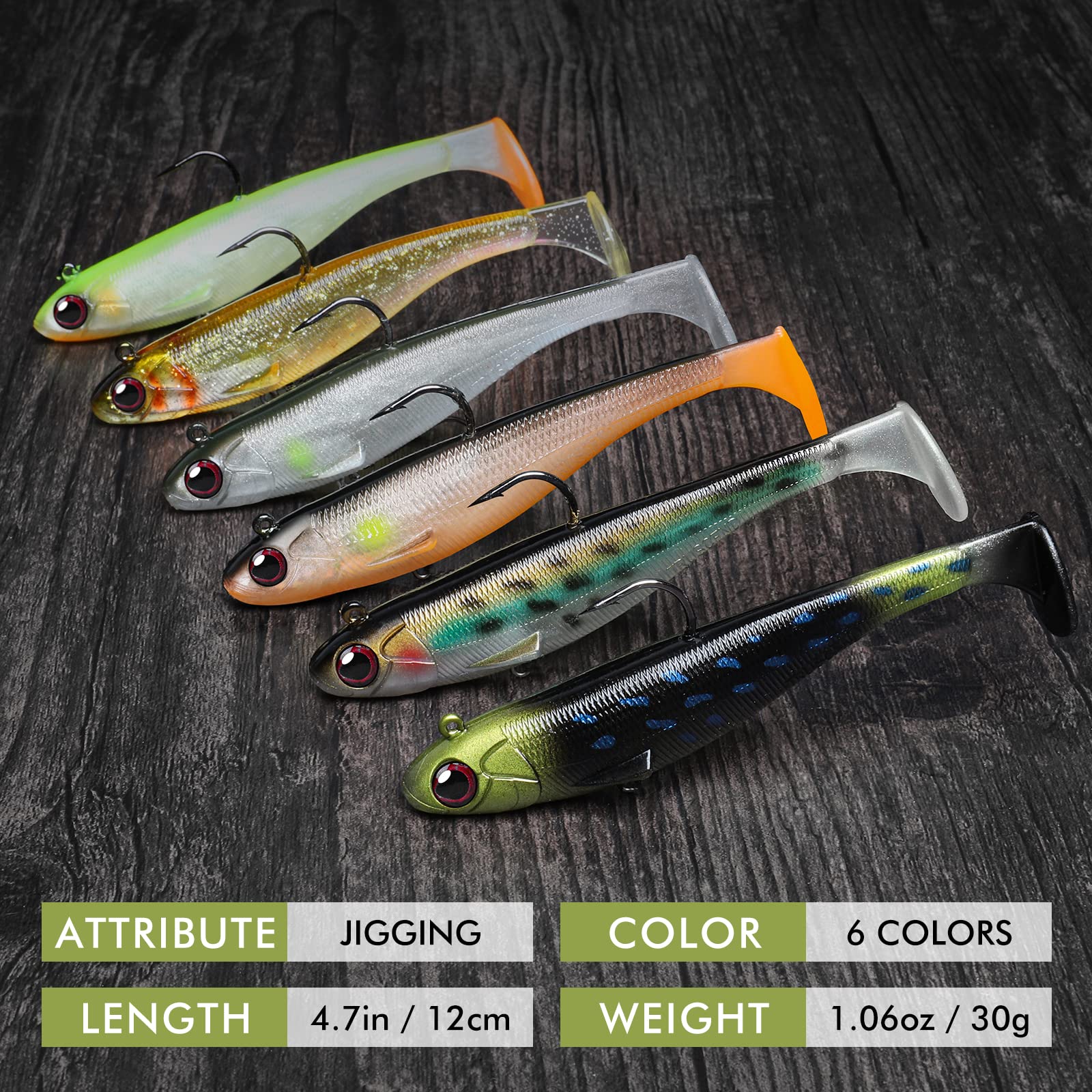 TRUSCEND Easy Catch Pre-Rigged Soft Lures, Unique Vibrating Swim Action and Trembly Sinking Move for More Bites, Amazing Soft Swimbait for Family Fishing, Fishing Lures for Bass Trout Crappie Walleye