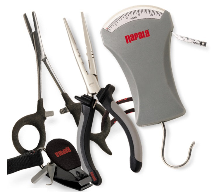 Rapala Combo Pack  6 1/2 Pliers / 5 1/2 Forceps / 25 lb.Scale / Clipper/ Sheath
