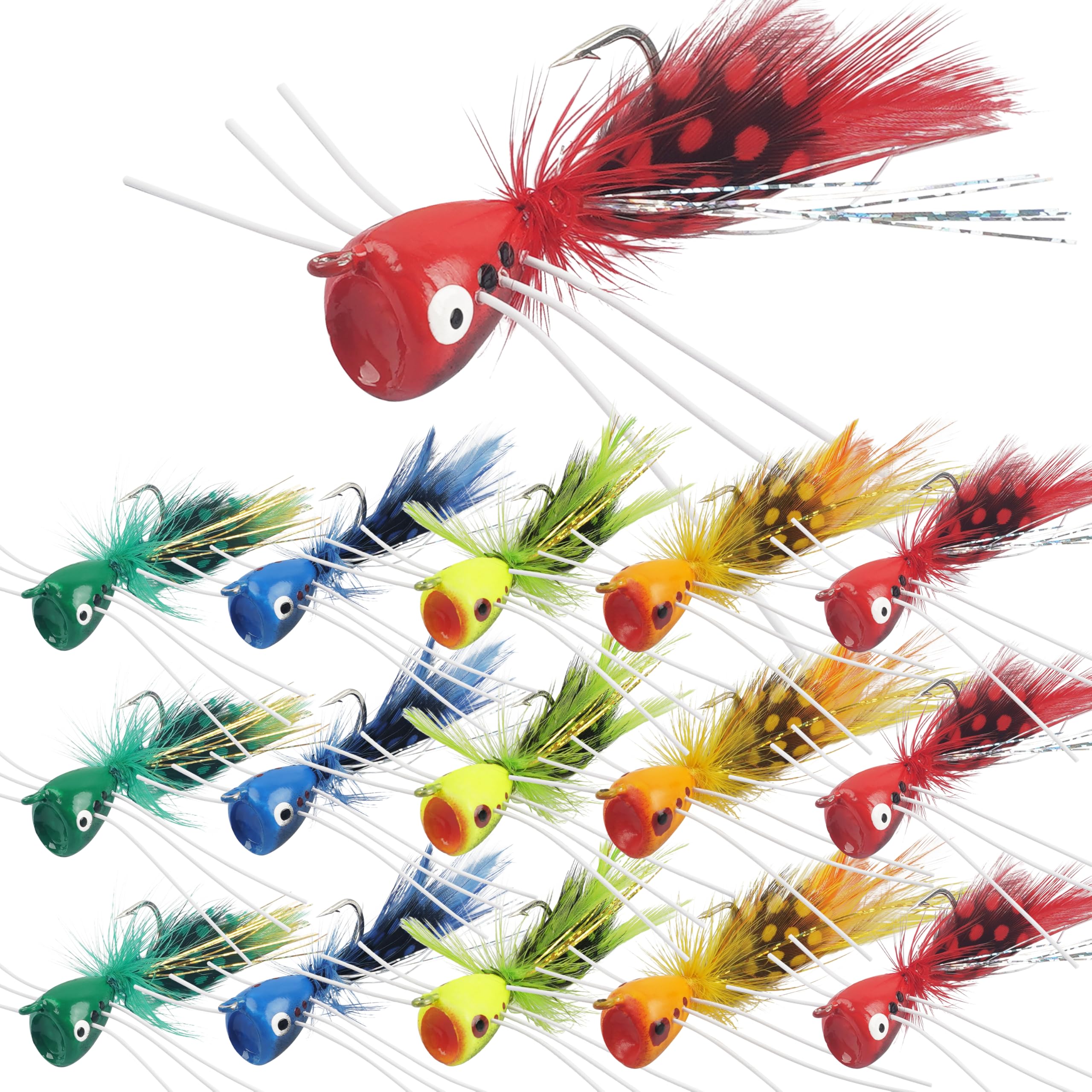 Fly Fishing Popper Flies, Fly Popper Fishing Lures Bass Bluegill Crappie Trout Salmon Panfish Perch Flies Kit for Fly Fishing