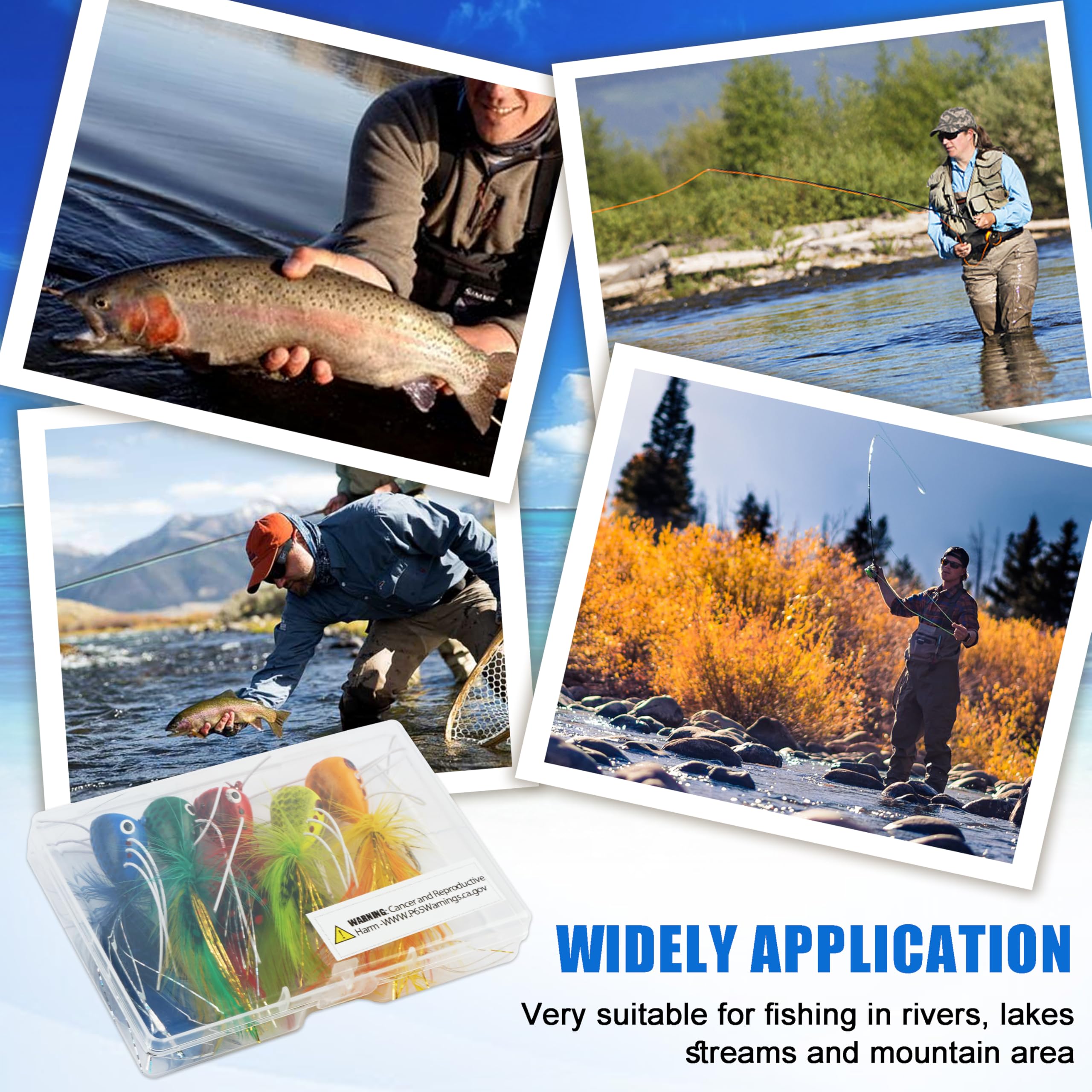 Fly Fishing Popper Flies, Fly Popper Fishing Lures Bass Bluegill Crappie Trout Salmon Panfish Perch Flies Kit for Fly Fishing