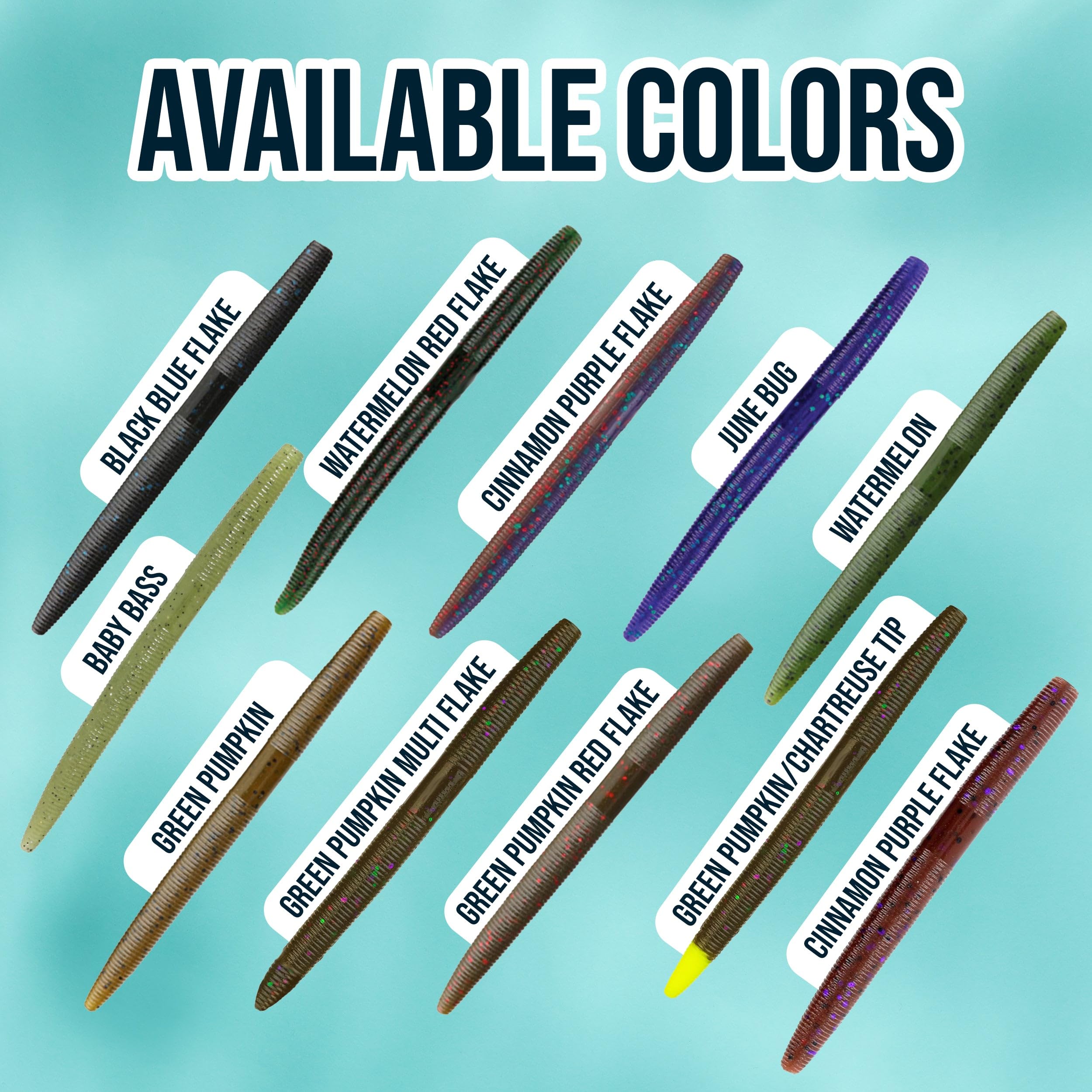 Reaction Tackle Wacky Worms/Soft Plastic Worm Stick Baits / 5.5in - 24 Pack - Durable Fishing Lures for Bass and More