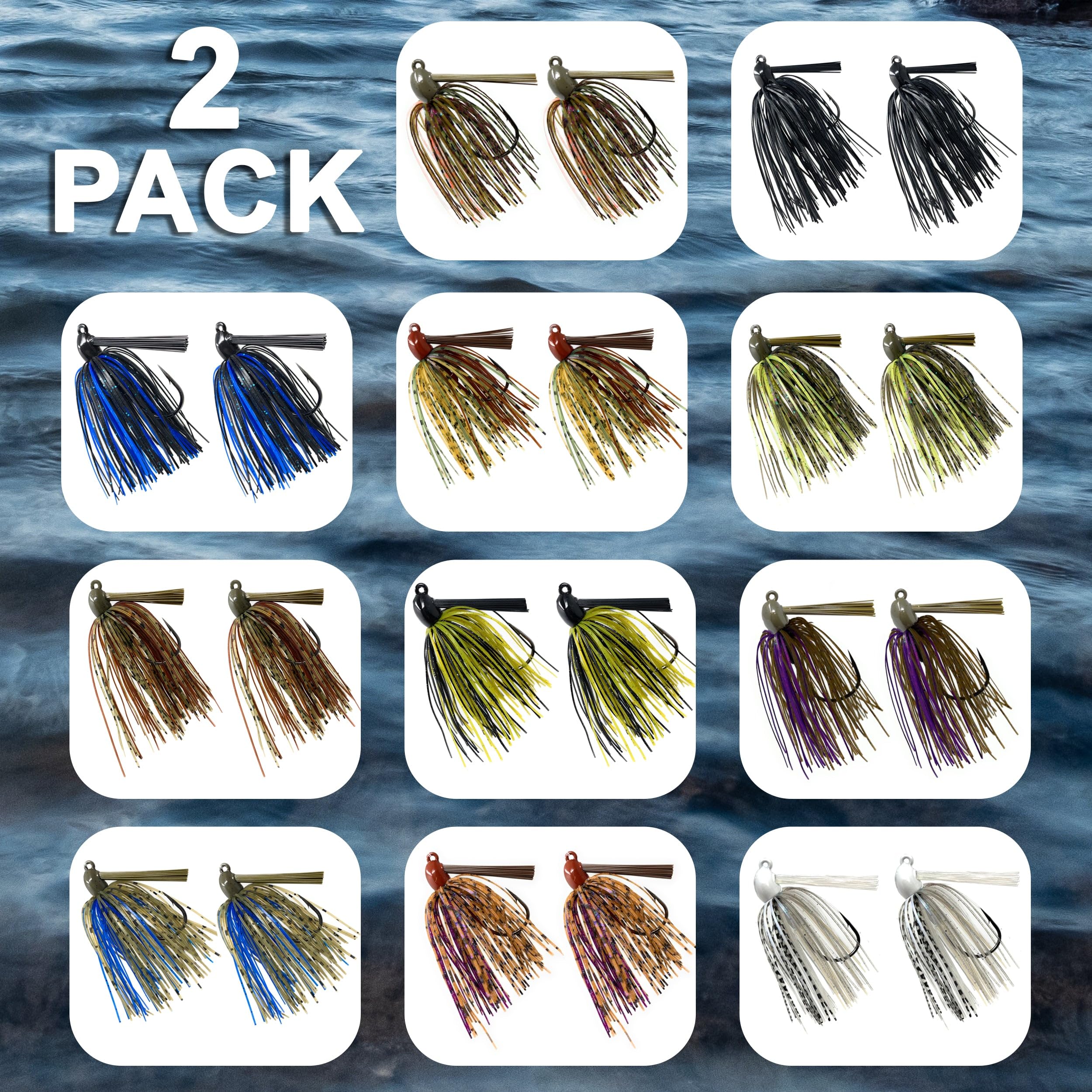 Reaction Tackle Tungsten Swim Jig for Bass Fishing - Weedless Design with 97% Pure Tungsten Jig Head and Silicone Skirt - Fishing Tackle for Pike, Walleye and Muskie and More (2-Pack)