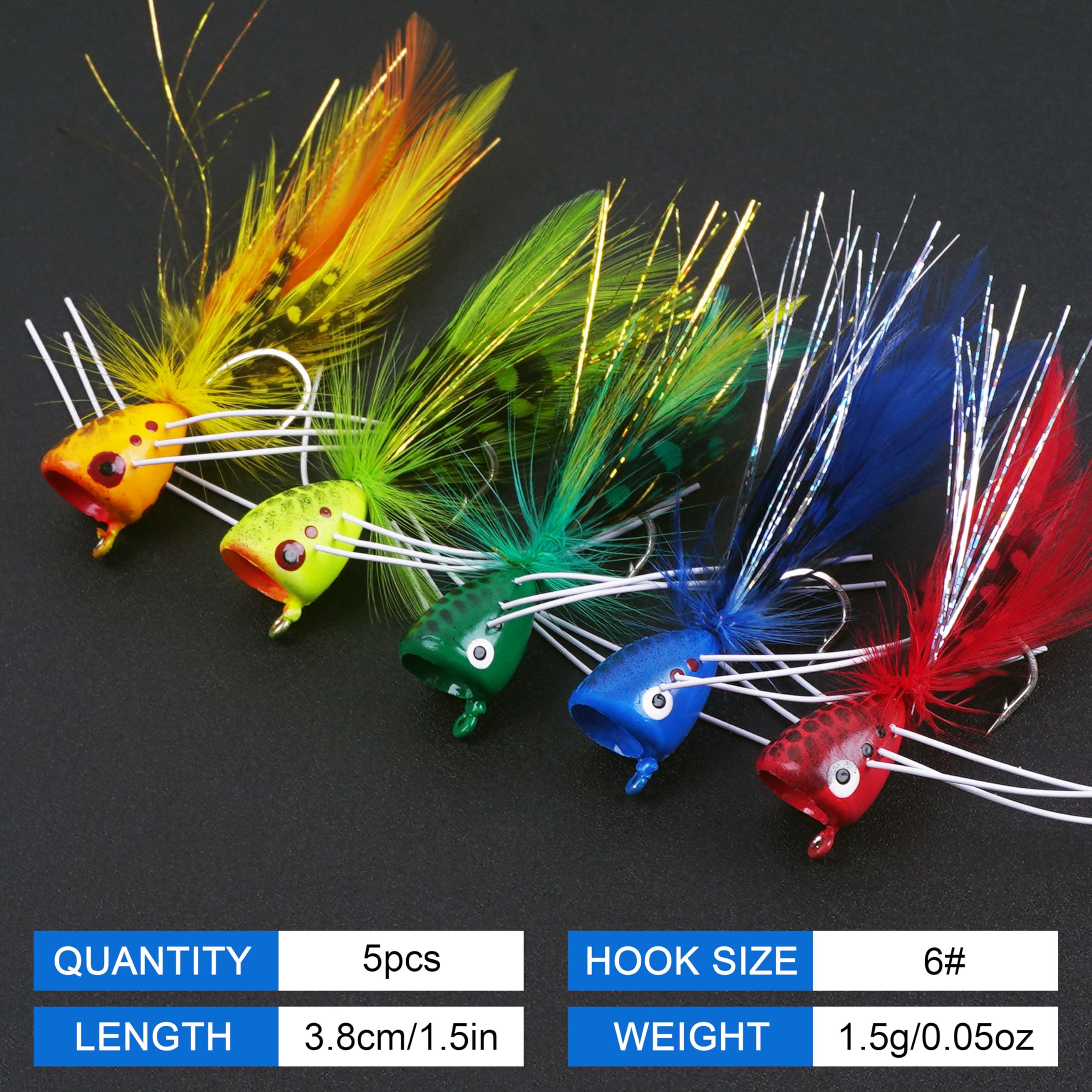 Fly Fishing Popper Flies, Fly Popper Fishing Lures Bass Bluegill Crappie Trout Salmon Panfish Perch Flies Kit for Fly Fishing