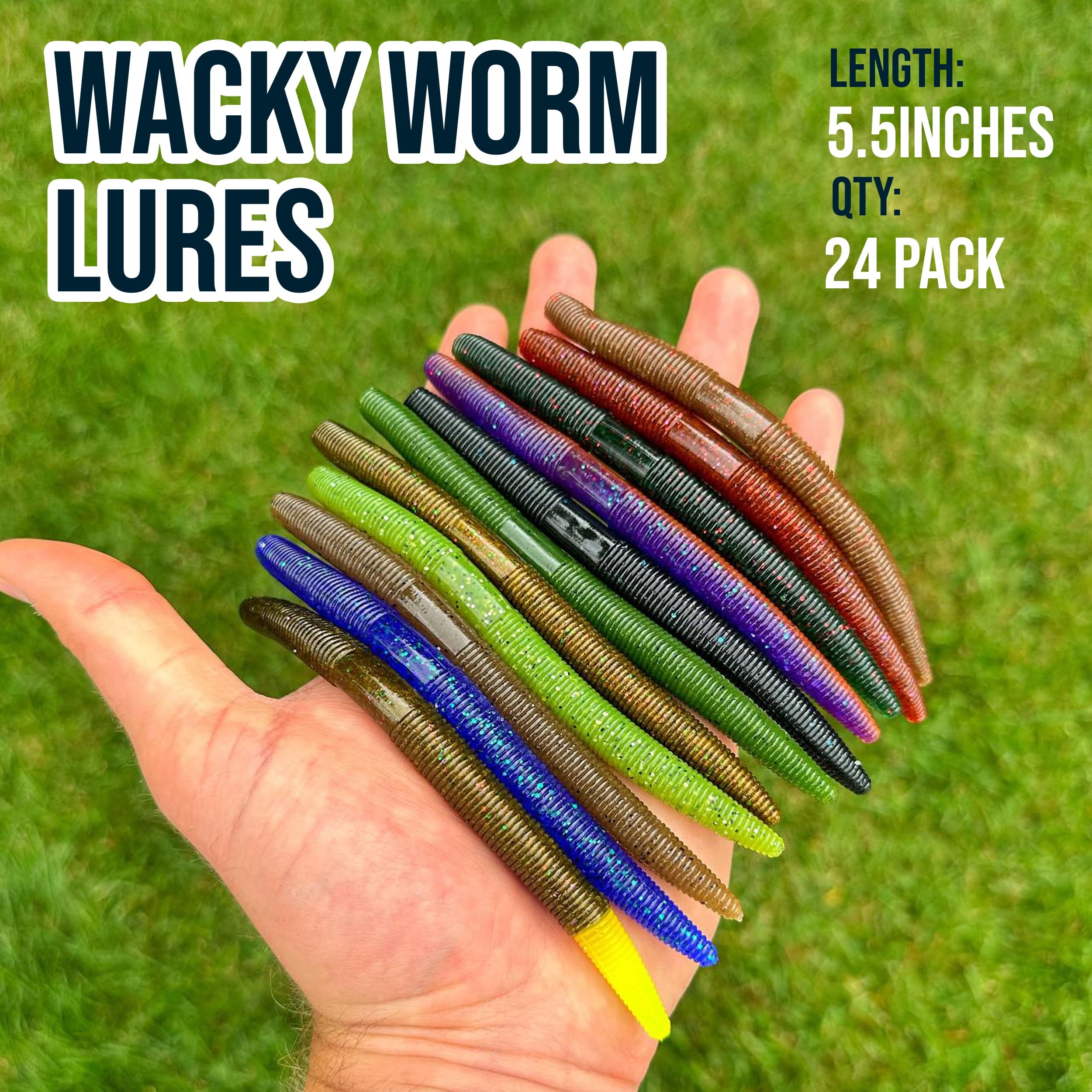 Reaction Tackle Wacky Worms/Soft Plastic Worm Stick Baits / 5.5in - 24 Pack - Durable Fishing Lures for Bass and More
